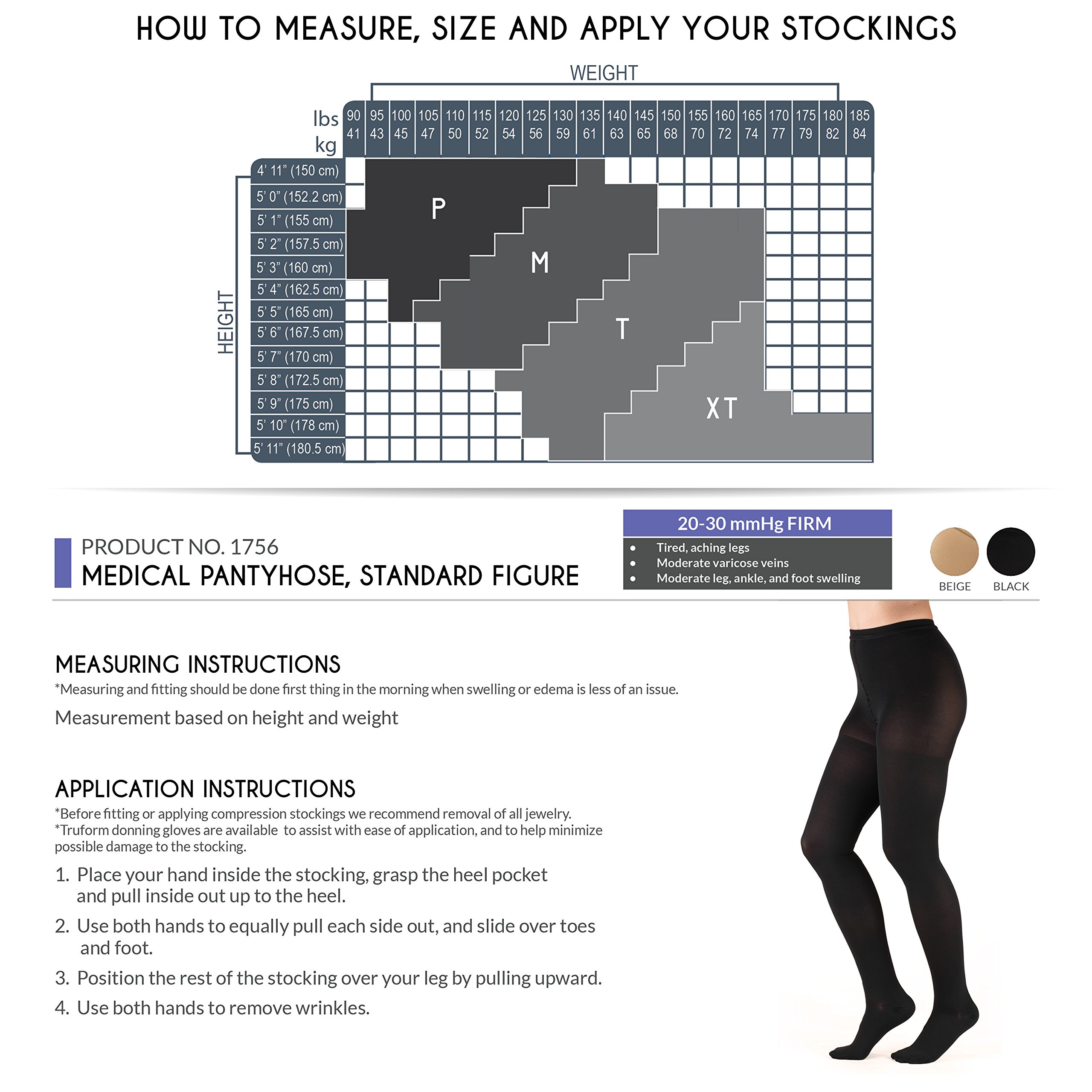 Truform 20-30 mmHg Compression Pantyhose for Women - Medical Grade Support Tights in Black X-Tall Size - Ideal for Varicose Veins, Swelling Relief & All-Day Comfort