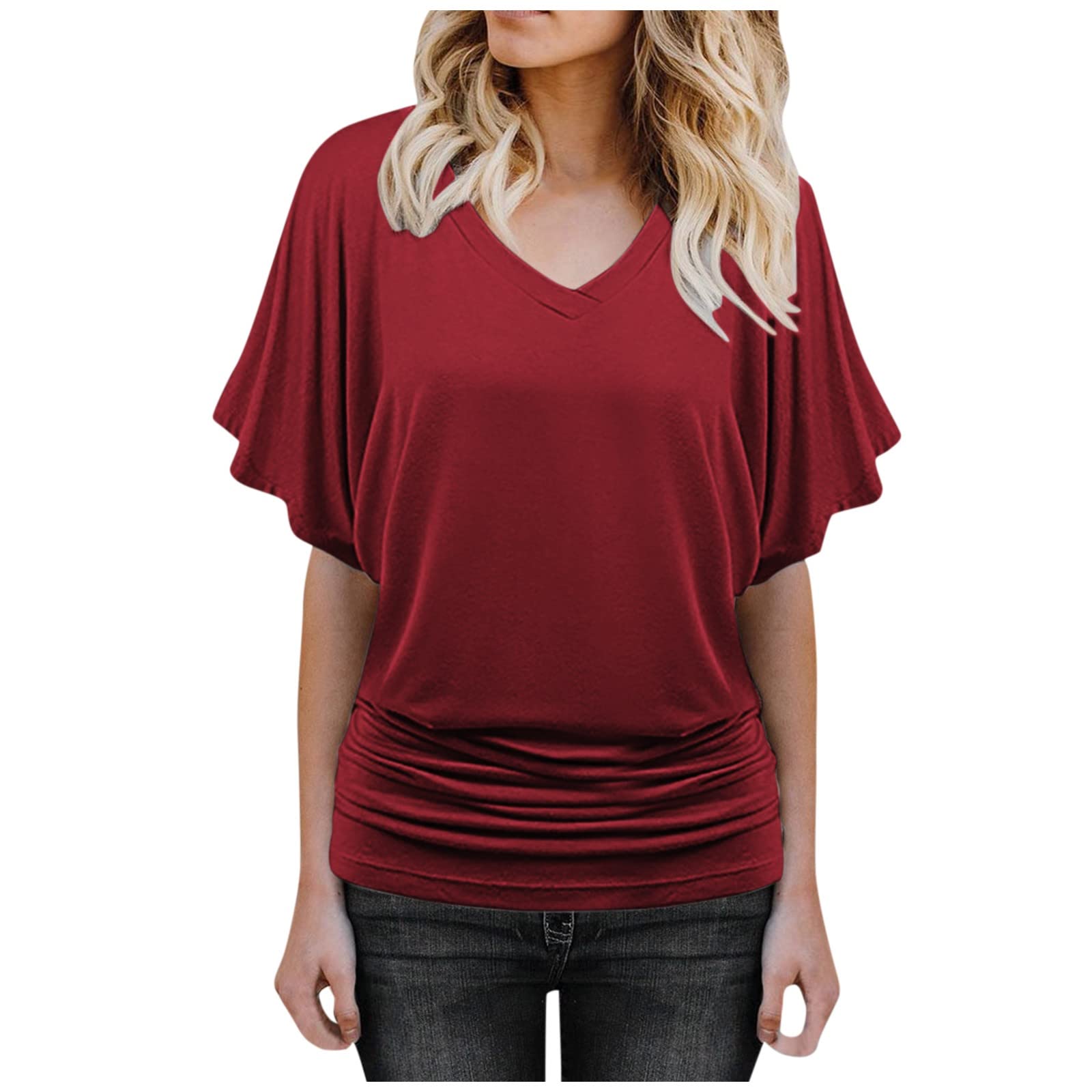 Women's Bat Sleeve Crop Workout Top - 2022 Summer Fashion Solid Casual T-Shirt & Blouse for Gym, Yoga, Running | Cute Athletic Clothes for Women