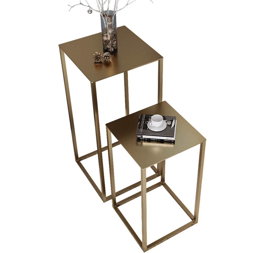 Industrial Nesting Tables Set of 2 - Metal End/Side Tables & Nightstand with Iron Frame for Living Room, Bedroom, Balcony - Gold Finish | Space-Saving Furniture for Small Apartments & Modern Home Decor