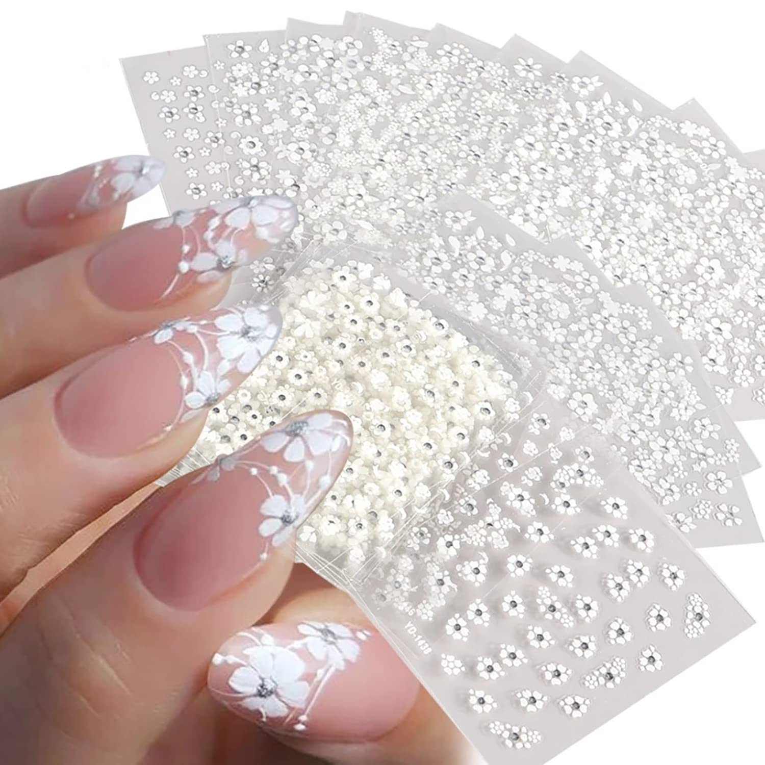 30 Sheets 3D Flower Nail Stickers - Embossed Rhinestone Nail Art Decals for Gel & Acrylic Nails | Self-Adhesive Manicure Decorations for Women | Perfect for Spring Summer Nail Designs, Bridal Parties & Salon Nail Art