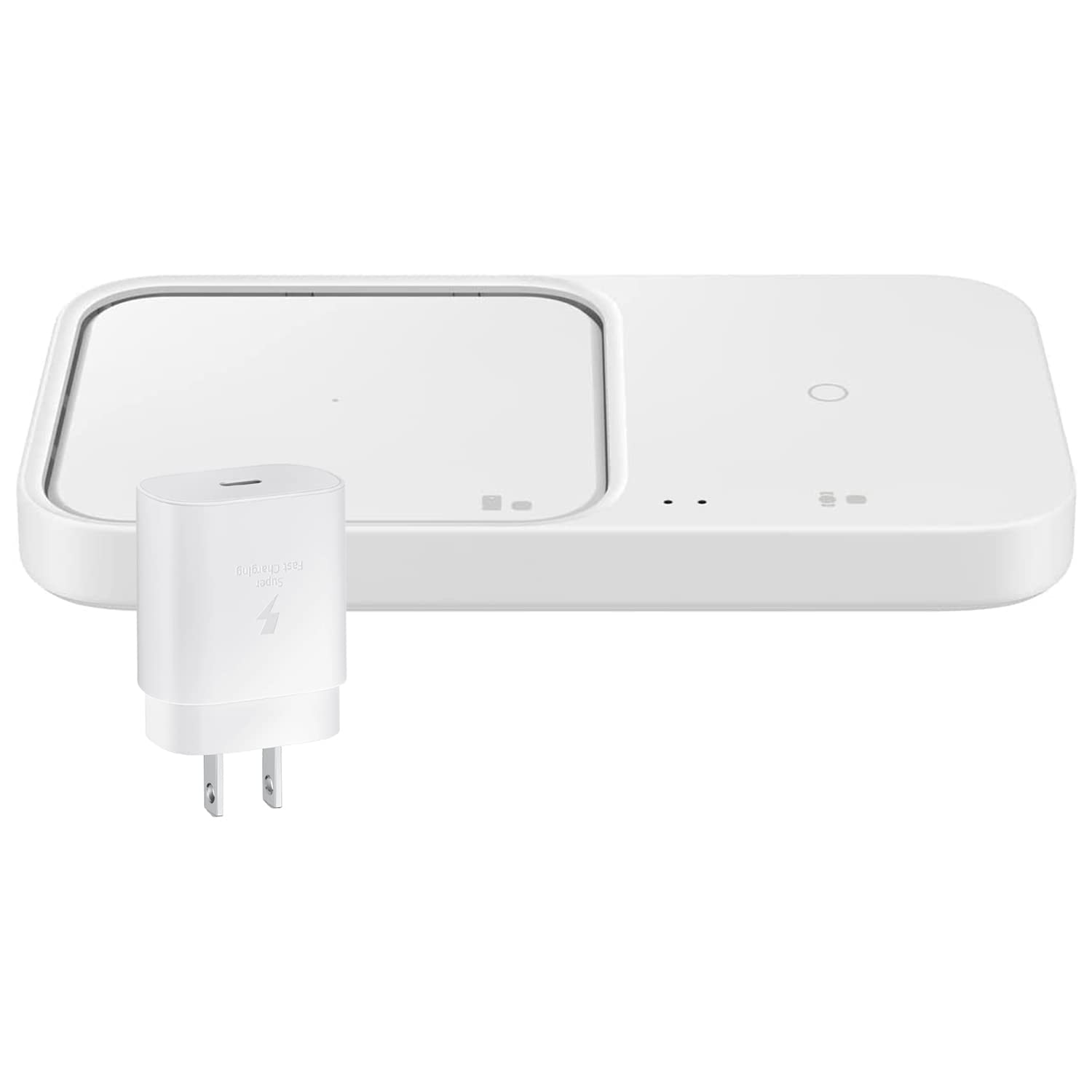 SAMSUNG 15W Fast Wireless Charger Pad - Dual Charging for Galaxy Phones & Devices | USB-C Cable & Travel Adapter Included | Perfect for Home, Office & Travel (White)