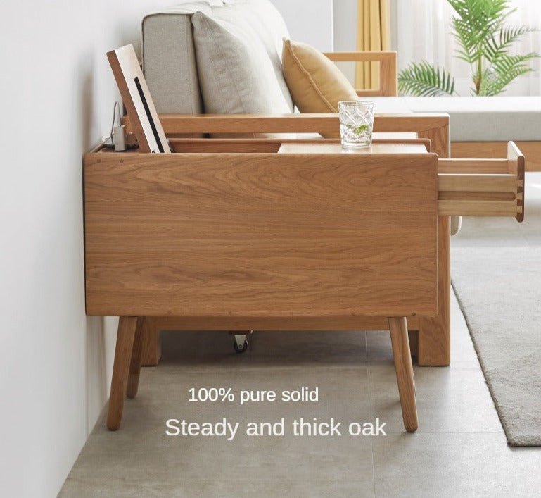 Solid Oak Narrow Side Table with Flip Door Storage - Rustic Wood End Table for Living Room, Bedroom & Entryway - Compact Console Cabinet for Small Spaces