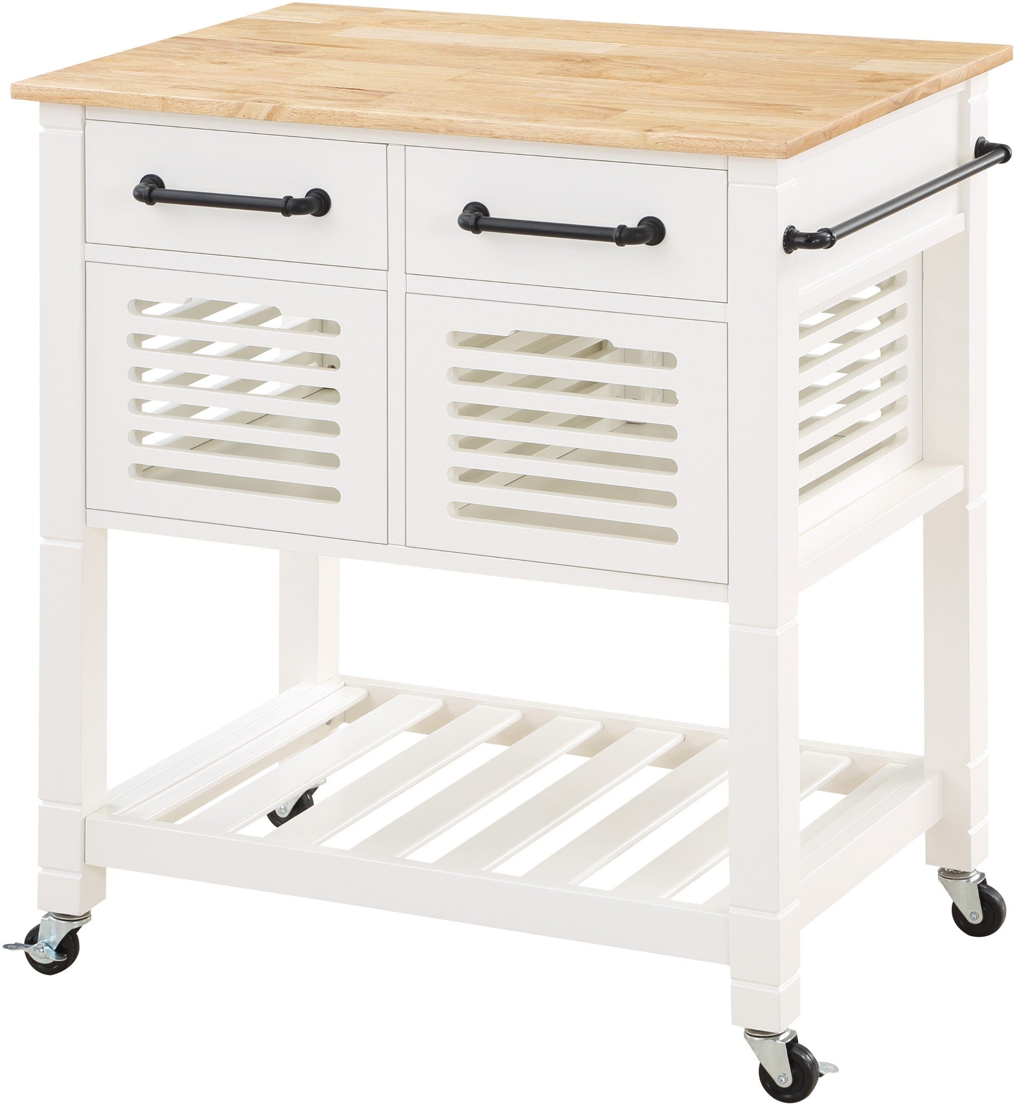 Office Star Stafford Kitchen Cart with Wheels - Mobile Kitchen Island with Storage Shelf & Towel Rack - Perfect for Small Spaces, Apartments & Dorm Rooms - Ideal for Food Prep, Extra Counter Space & Kitchen Organization