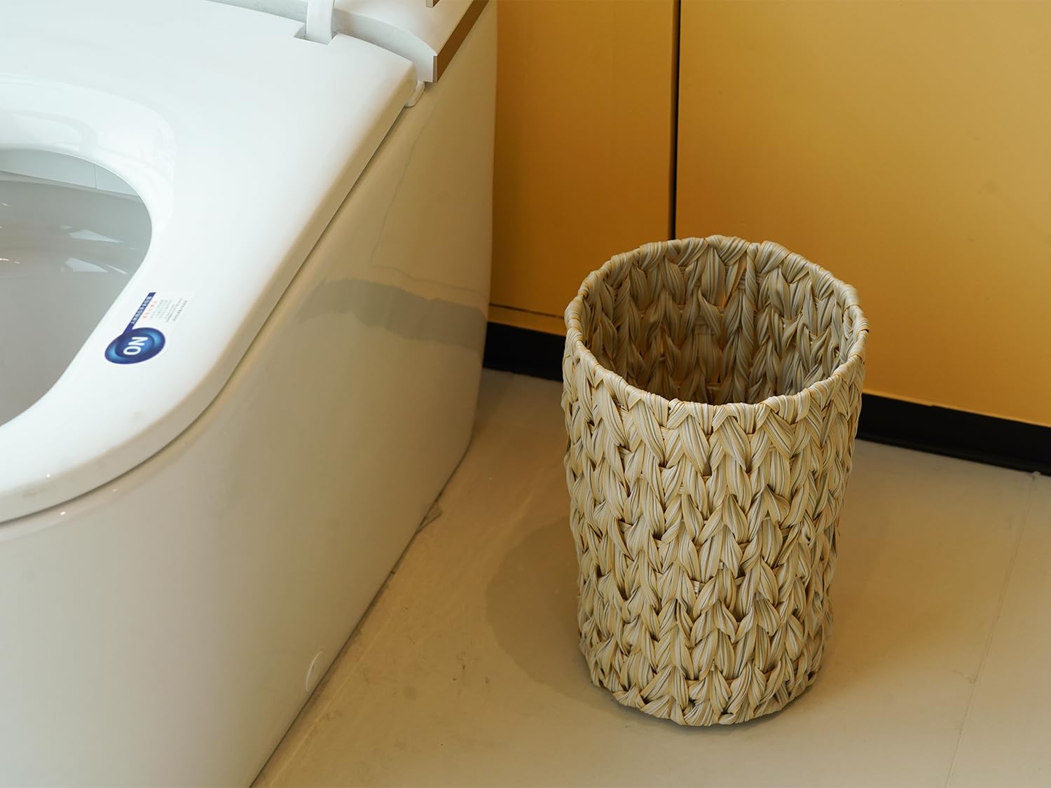 Wicker Trash Can 2 Gallon - Boho Decorative Waste Basket for Bathroom, Bedroom & Office - Cream White Small Garbage Bin - Perfect for Home, Dorm & Vanity Organization