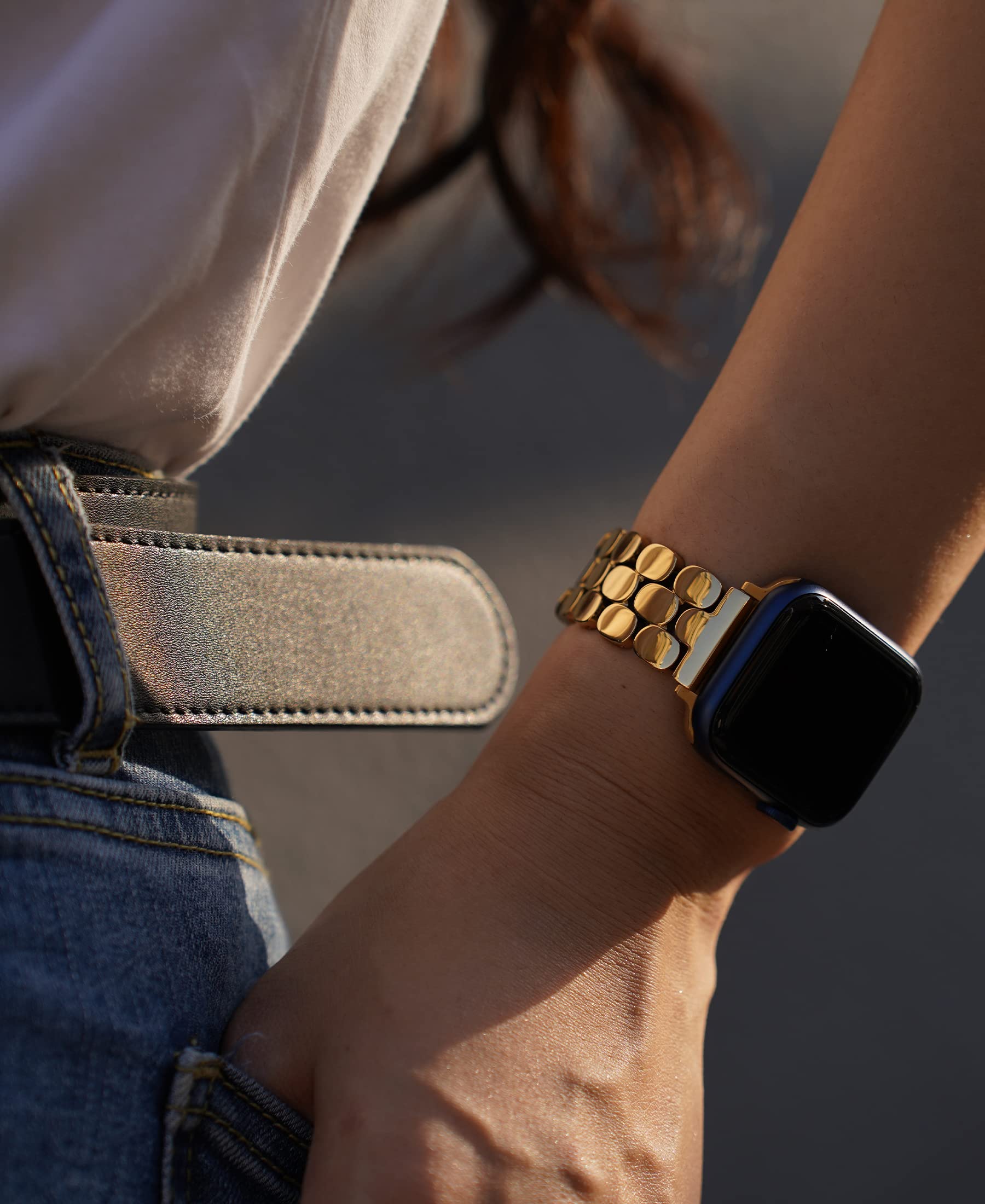 Stylish & Durable Apple Watch Bands for Women - Compatible with 38mm/40mm/41mm/42mm/44mm/45mm/46mm/49mm Models (Series 10/9/8/7/6/5/4/3/2/1/SE) - Fashionable Gold, Silver & Rose Gold Replacement Straps - Perfect for Workouts, Office Wear & Everyday Use