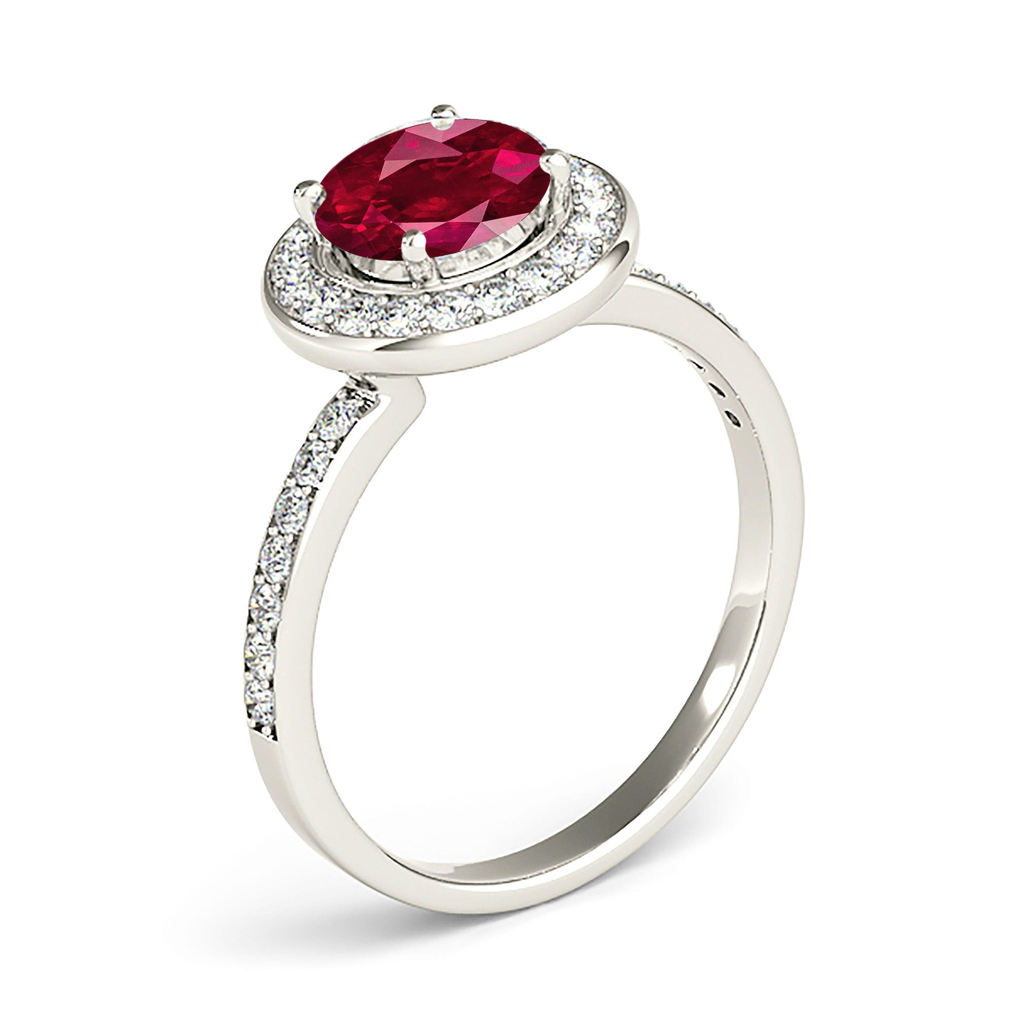 1.45 Carat Genuine Ruby Ring with Halo & Diamond Band - Elegant Engagement, Anniversary & Wedding Jewelry Gift for Women