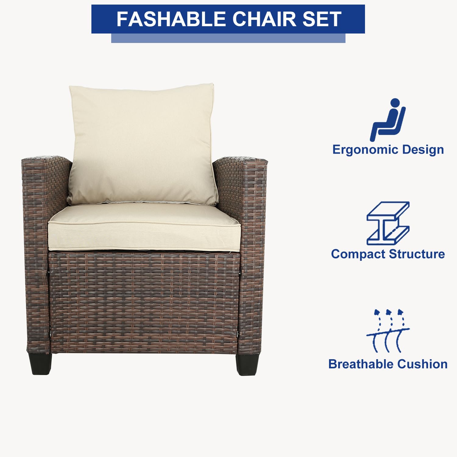 3-Piece Patio Furniture Set - PE Rattan Wicker Outdoor Sofa with Washable Cushions & Tempered Glass Table - Perfect for Balcony, Garden, Poolside (Brown-Gray) | Durable Weather-Resistant Outdoor Seating for Relaxation & Entertainment