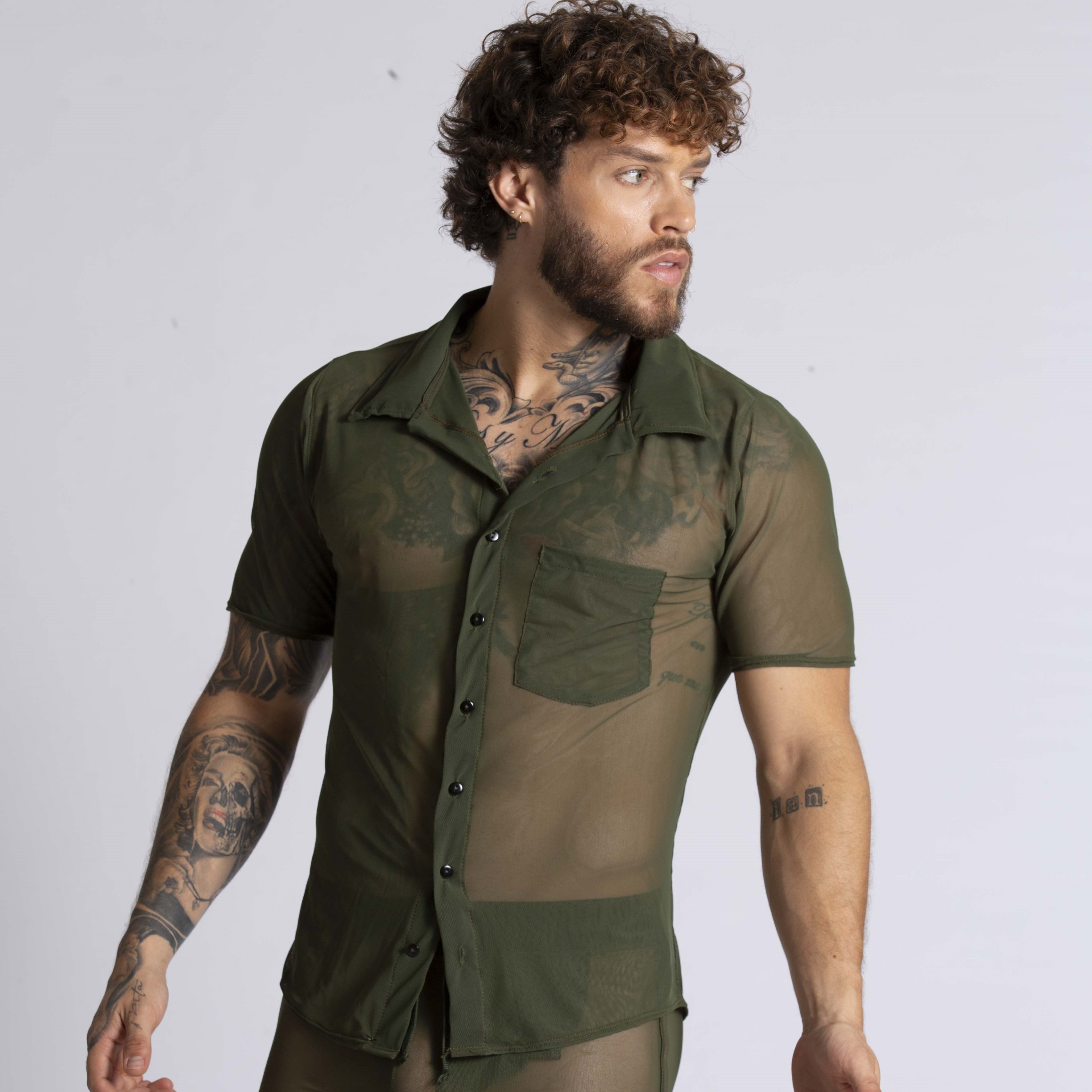 Gigo Bahia Men's Short Sleeve Mesh Shirt - Breathable Green Athletic Top for Running, Gym & Outdoor Activities