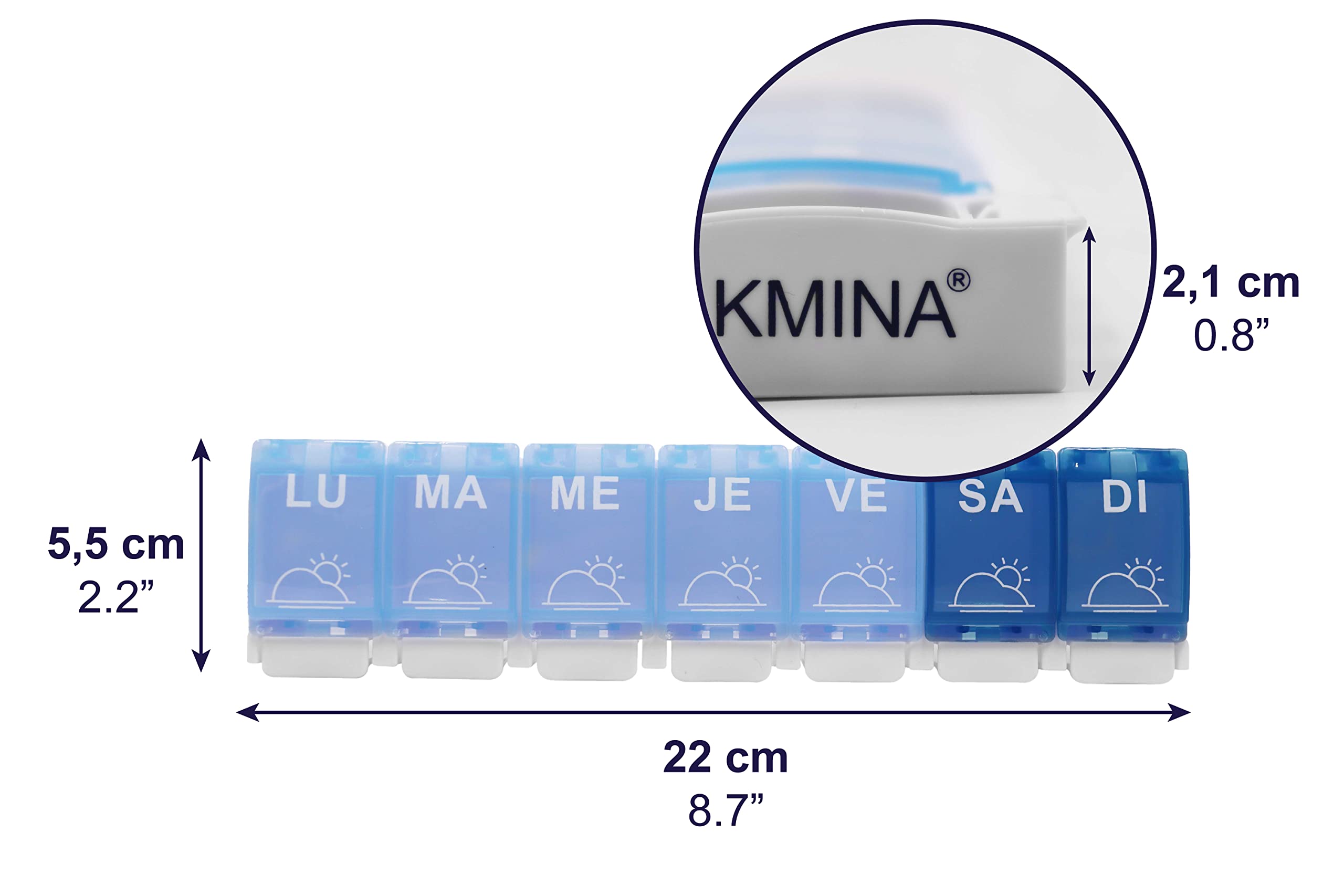 KMINA 3-Compartment Weekly Pill Organizer - Daily Medicine Box for Morning, Noon & Evening - Perfect for Home, Travel & Elderly Medication Management