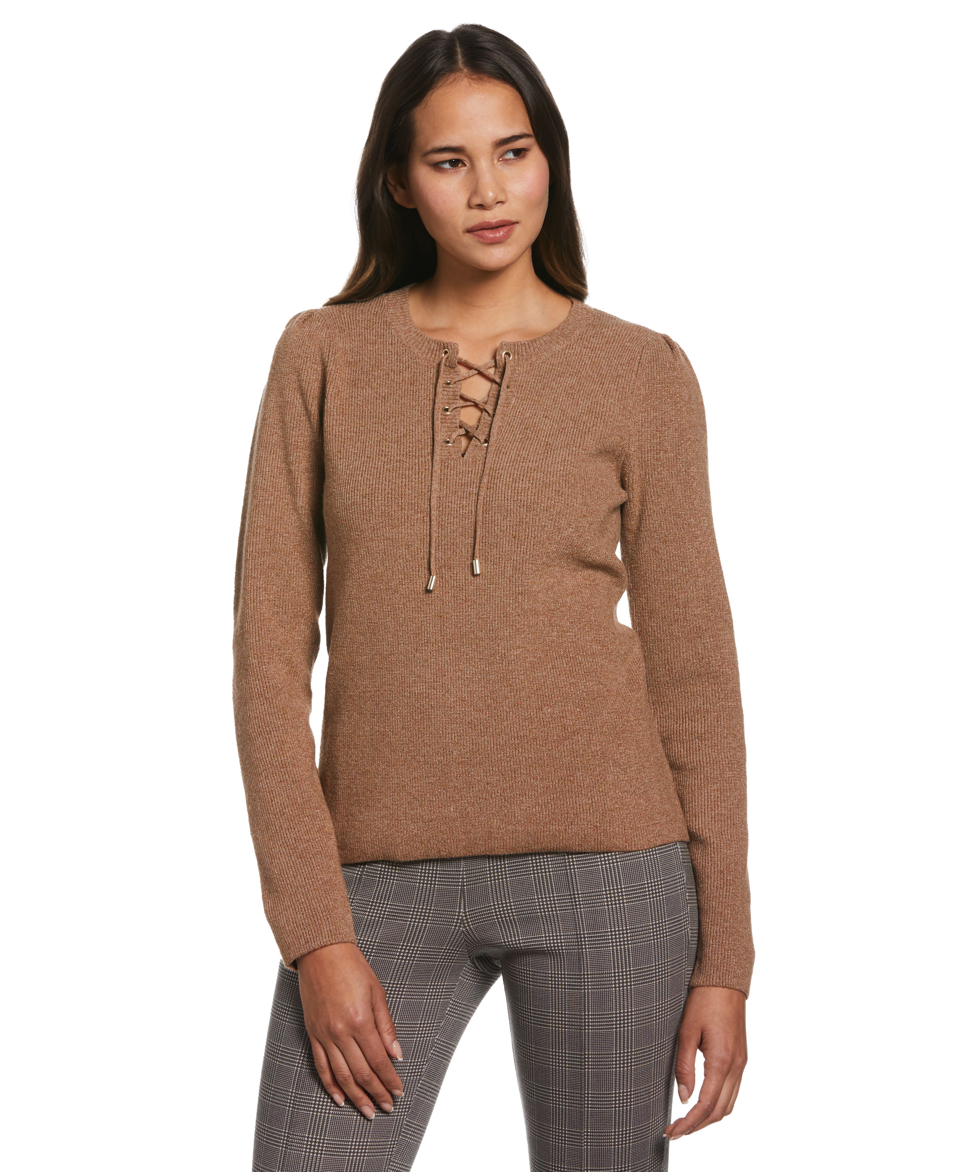 Front Lace Up Sweater for Women - Stylish Knit Pullover with Lace Detail - Perfect for Casual Outfits, Date Nights & Fall Layering