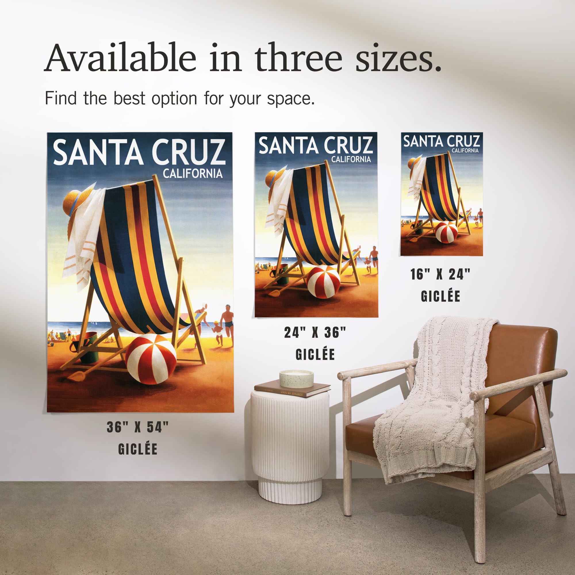 Lantern Press 16x24 Inch Premium Giclee Art Print - Santa Cruz California Beach Scene with Chair & Ball - Perfect for Coastal Home Decor & Beach House Wall Art