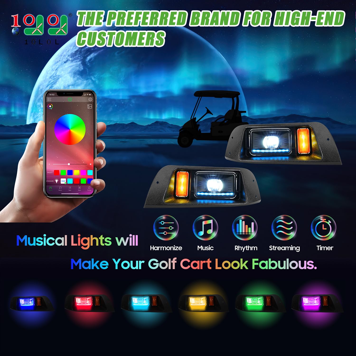 EZGO TXT Golf Cart Headlight Kit 1996-2013 (10L0L) - Complete 12V-48V Lighting Set with LED Headlights, Tail Lights & Turn Signals | Daytime Safety Mode for Club Car, Yamaha & More | Perfect for Night Golfing, Camping & Neighborhood Cruising