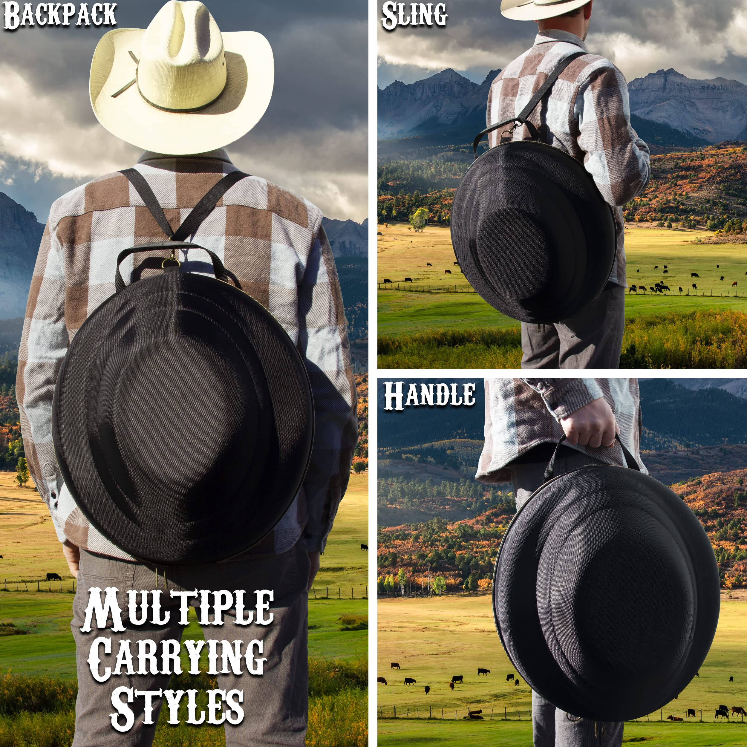 CASEMATIX Cowboy Hat Storage Box - Hard Shell Travel Case with Carry Strap, ID Slot & Foam Insert for Brims Up to 4.75