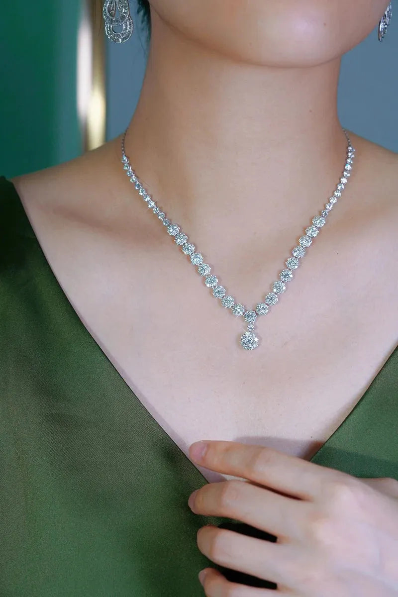 18K White Gold Diamond Necklace for Women - 9.20 Carat Real Natural Diamond Flower Pendant Luxury Jewelry | Perfect for Parties, Weddings & Special Occasions