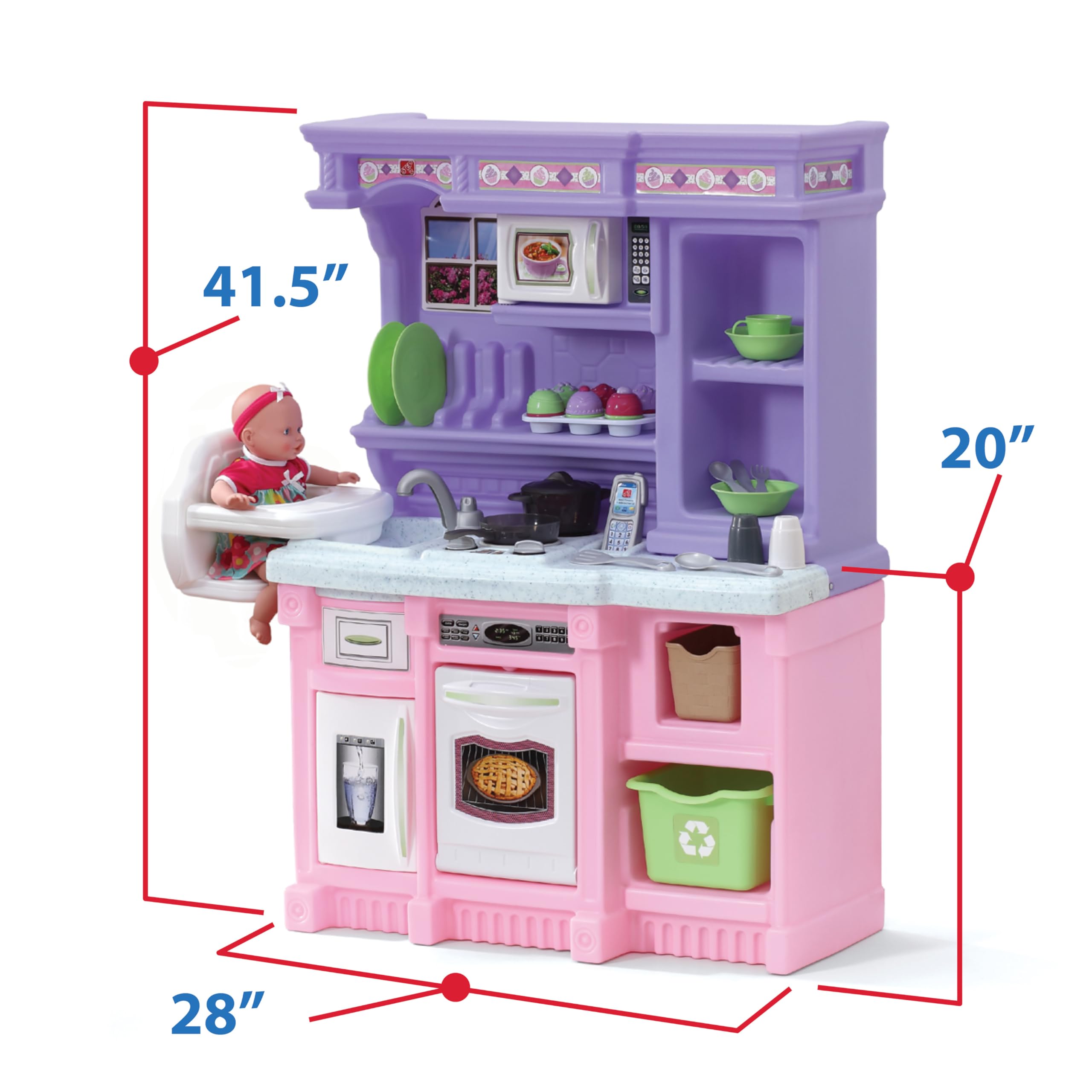 Step2 Little Baker's Kids Kitchen Playset - Durable Plastic Indoor/Outdoor Play Kitchen with Lights, Sounds & 30 Accessories - Educational Pretend Play Toy for Toddlers Ages 2+ (Purple/Pink) - Perfect for Birthday Gifts, Daycare Centers & Imaginative Playtime