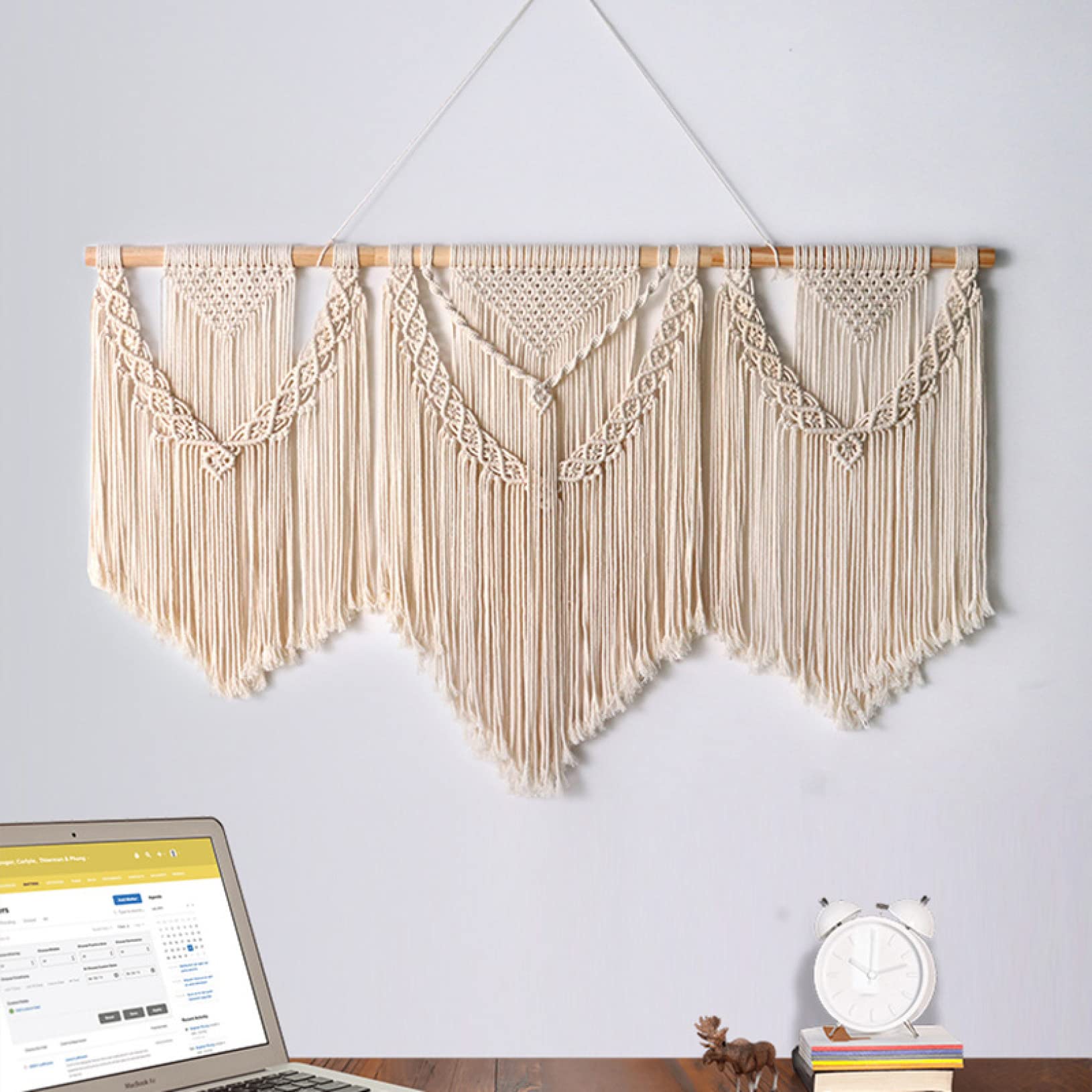FONSMAY Large Macrame Wall Hanging with Wooden Stick - Handwoven Boho Tapestry with Tassels for Wedding Backdrop, Living Room Decor & Bedroom Wall Art