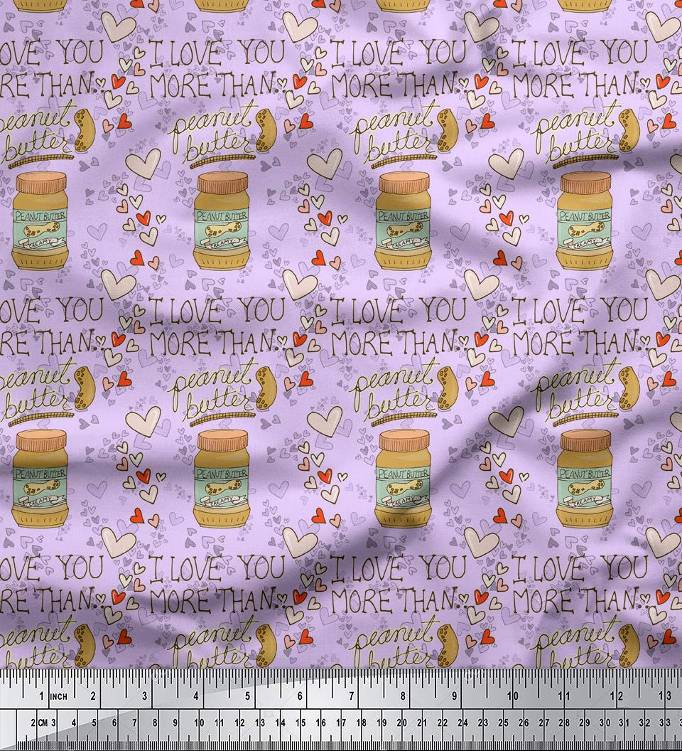 Soimoi 100% Cotton Voile Fabric by The Yard - 42 Inch Wide - Purple Text & Peanut Butter Food Print Material - Nutty Playful Design for DIY Crafts, Quilting, Dressmaking & Home Decor