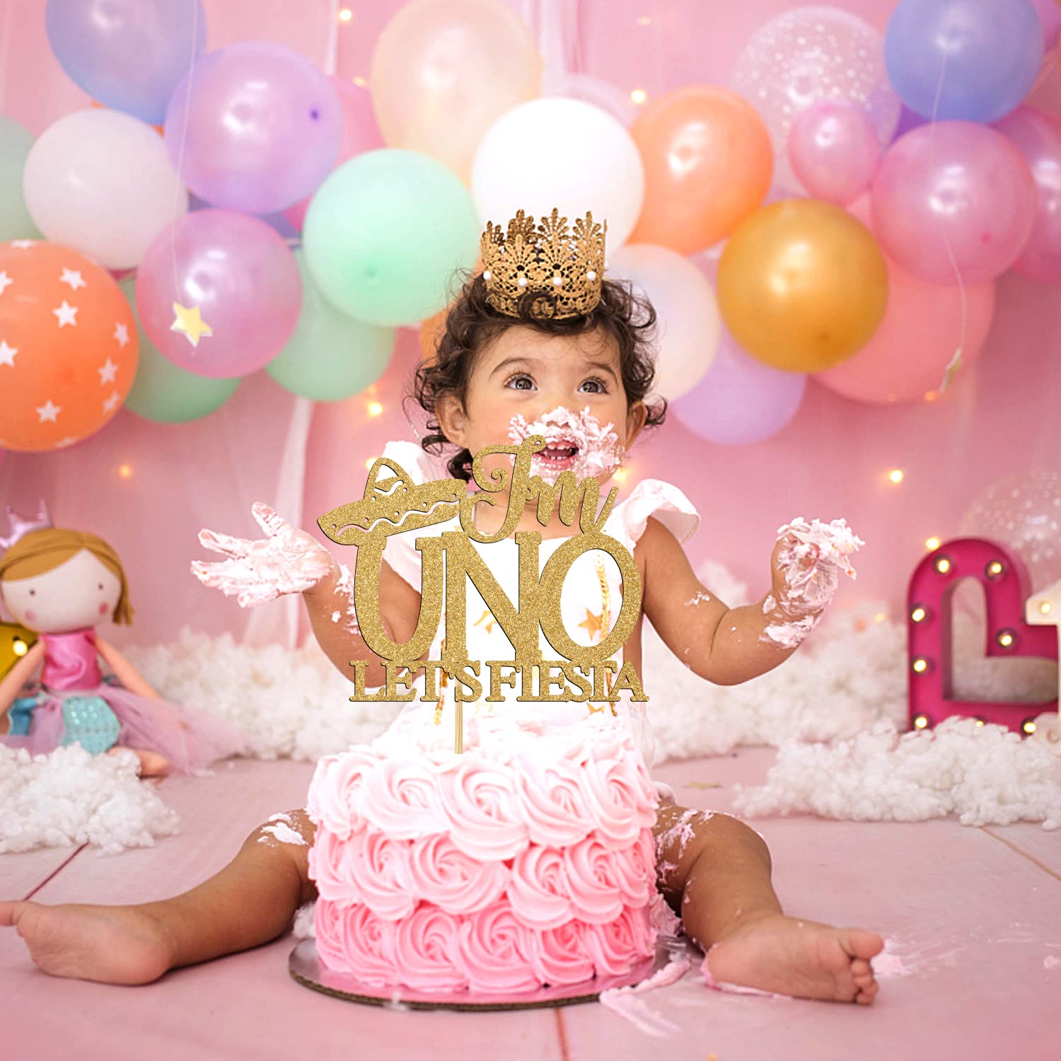 Gold Glitter 'I'm Uno' Let's Fiesta Cake Topper - Feliz Cumpleaños Birthday Cake Decorations for Mexican Fiesta Theme Parties, 1st Birthday & Baby Showers - Perfect for Cinco de Mayo, Quinceañera & Themed Celebrations
