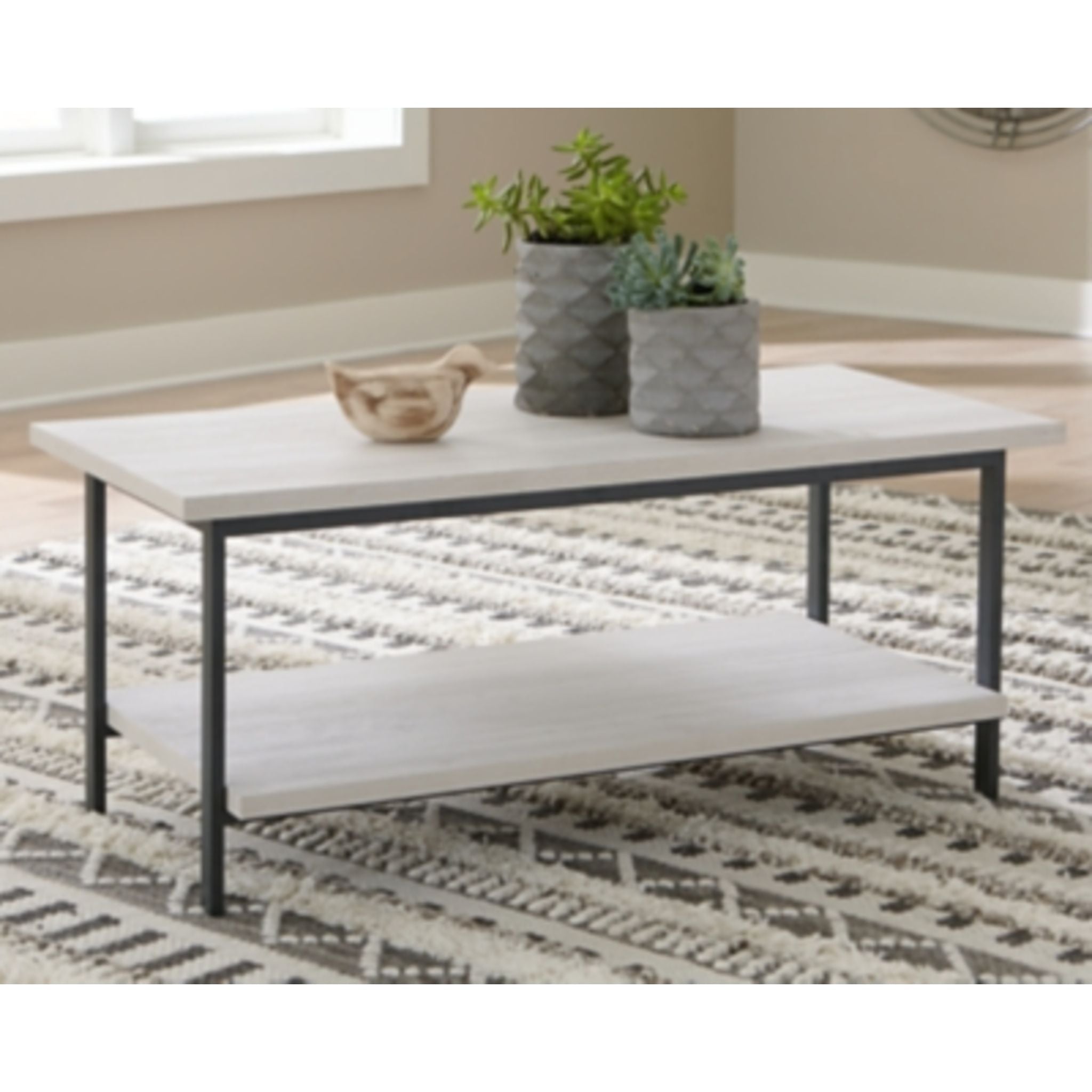 Bayflynn Whitewashed Coffee Table - Modern Farmhouse Style Living Room Centerpiece for Home Decor