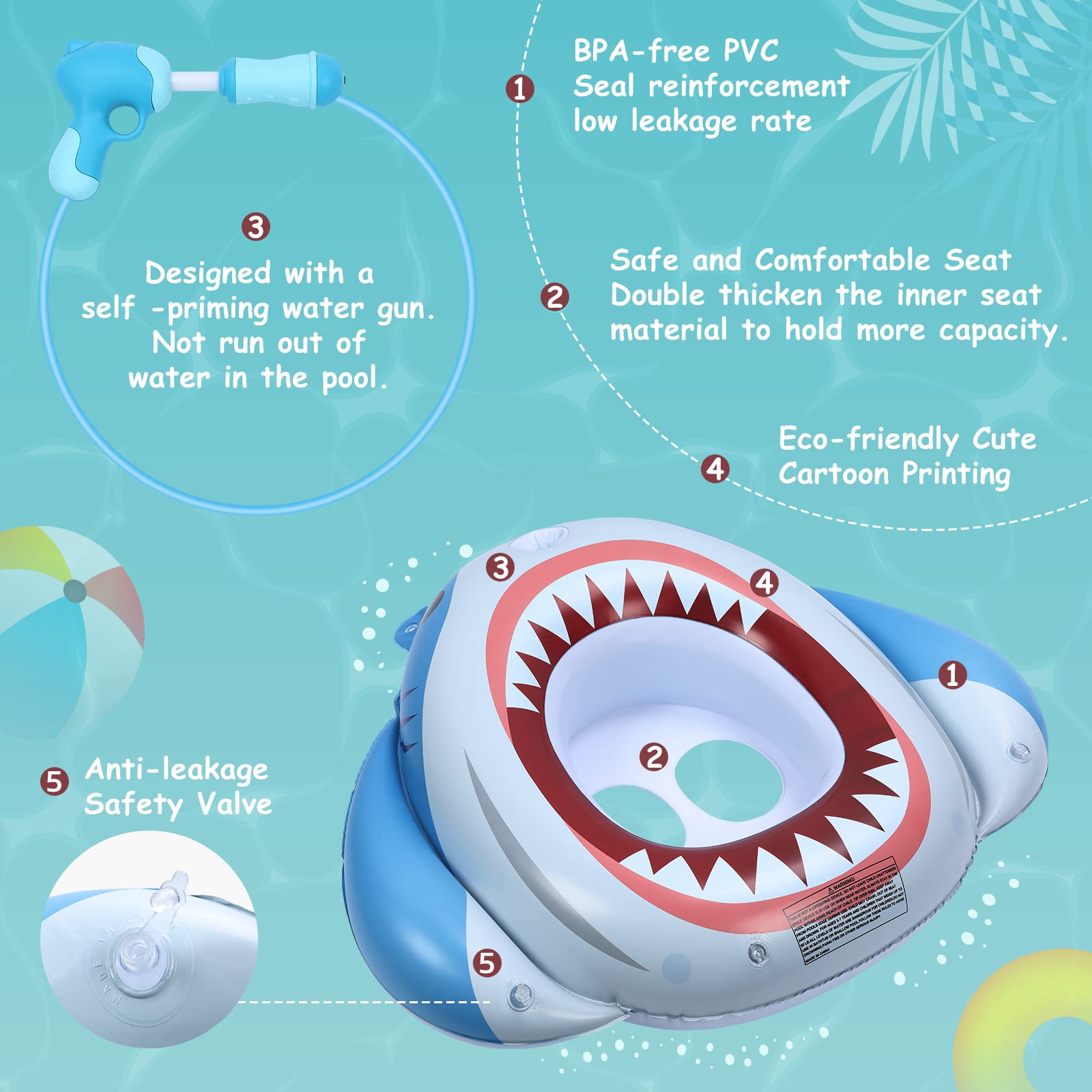 Inflatable Shark Pool Float for Kids - Fun Swimming Pool Toy with Water Gun, Summer Party Float for Boys & Girls Ages 3-7 - Perfect for Birthday Gifts, Beach Parties & Backyard Pool Fun