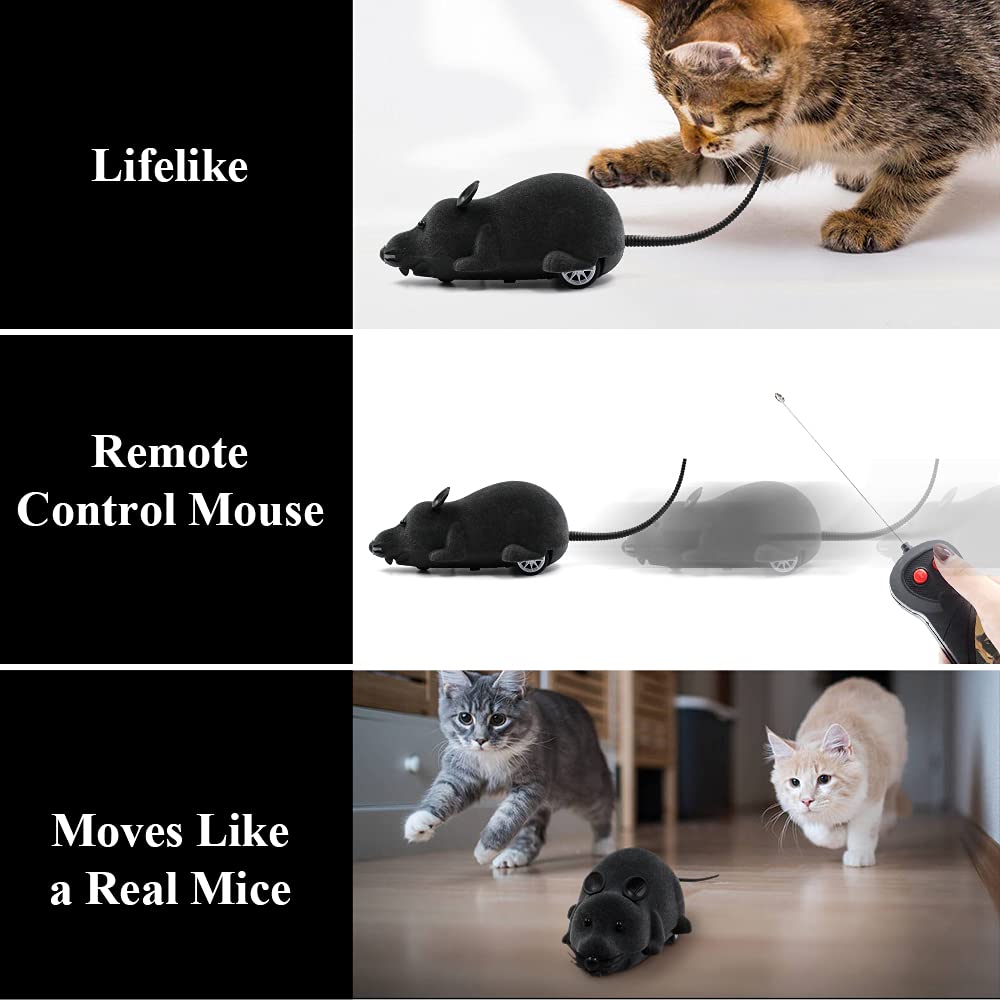Aerbee Electronic RC Rat Toy - Realistic Wireless Remote Control Mouse for Cats, Interactive Pet Toy with Flocking Motion - Funny Scary Prank Jokes for Pets - Perfect for Cat Entertainment, Training & Halloween Pranks