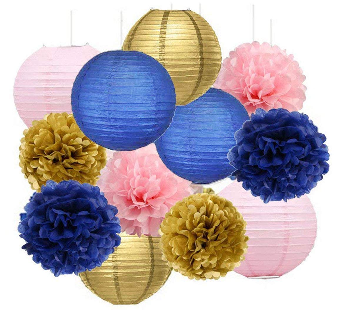 Navy Gold Pink Gender Reveal & Bridal Shower Decorations - Furuix Paper Lanterns for Baby Showers, Birthday Parties, Graduations & Special Events | Perfect for Nursery, Wedding & Celebration Decor
