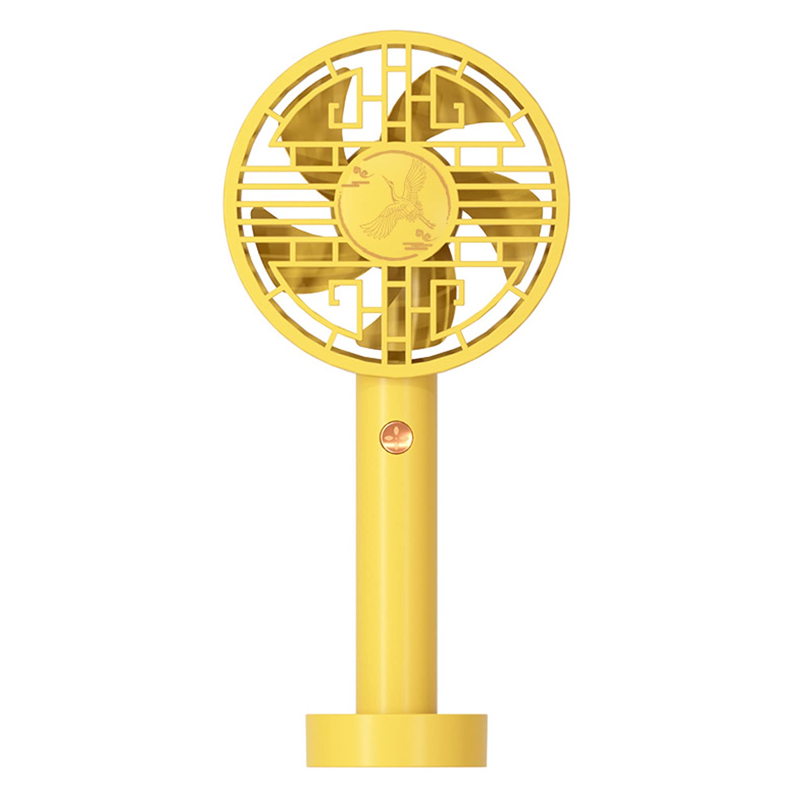 TEMAIKO Chinese Style Handheld Fan - USB Rechargeable 500mAh Battery, Ultra Quiet Personal Fan with Stand for Office, Home, Outdoor, Travel & Sports - Yellow (Perfect for Summer, Yoga, Camping & Beach Trips)