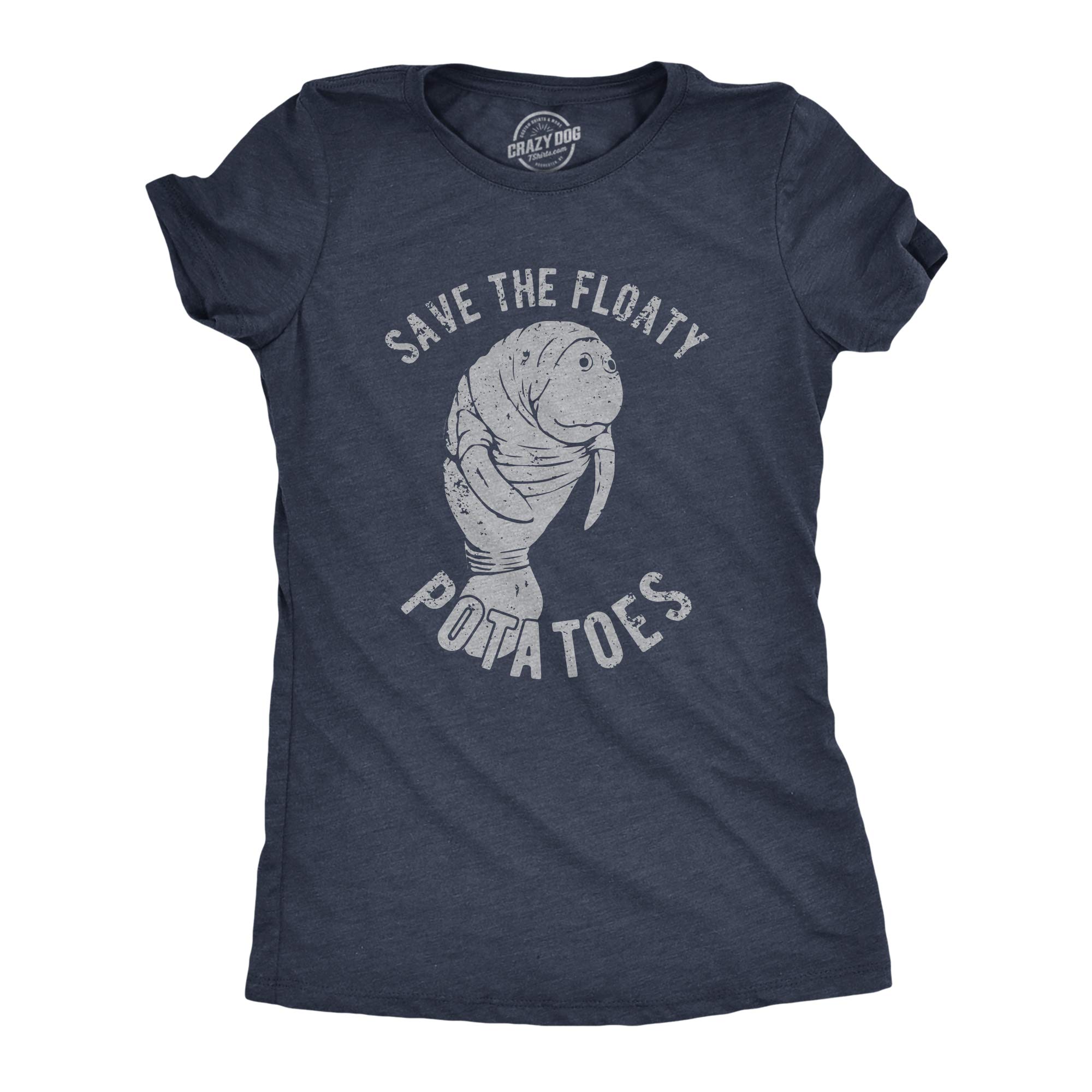 Funny Save The Floaty Potatoes Manatee Conservation T-Shirt for Women - Cute Marine Animal Graphic Tee for Beach Vacation & Wildlife Lovers