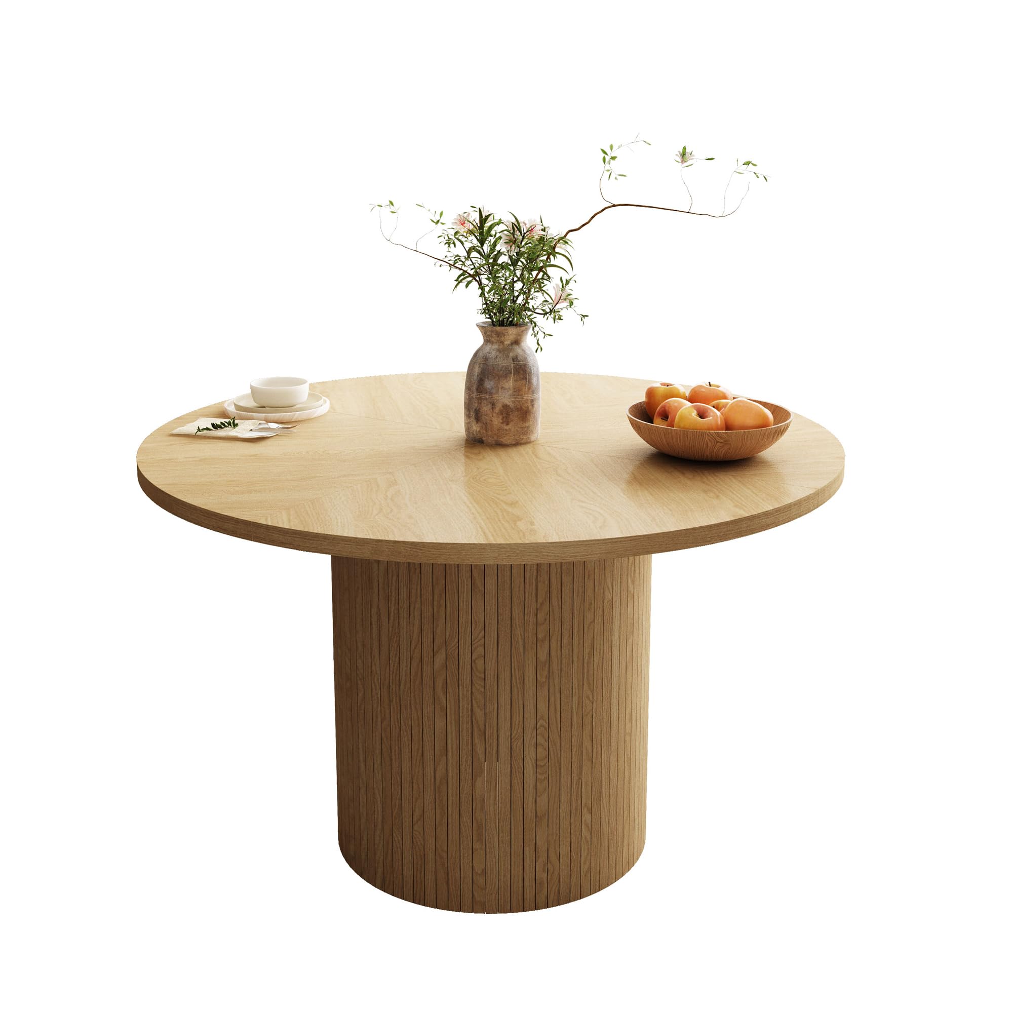 47 Inch Round Dining Table - Farmhouse Fluted Pedestal Base, Modern Solid Wood Small Circle Kitchen Table for Dining Room & Living Room | Perfect for Small Spaces, Breakfast Nooks & Cozy Gatherings