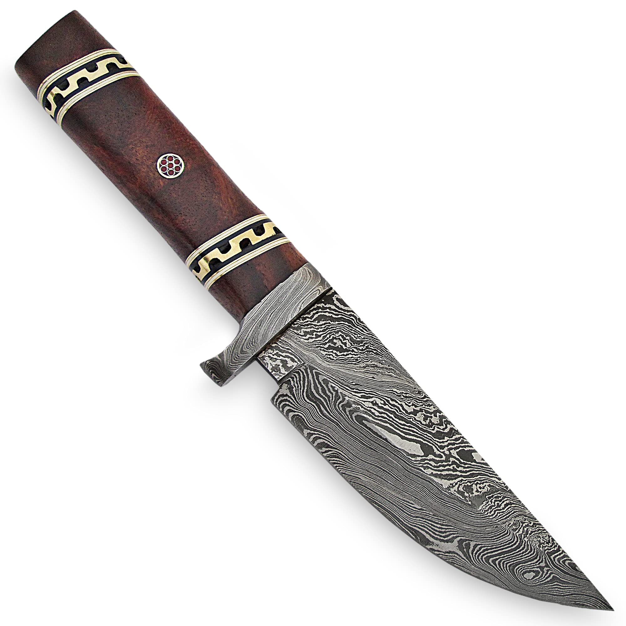 Handmade Damascus Steel Custom Knife with Solid Rosewood Handle - Ssap-9916 in Black, Brown & Gray | Perfect for Outdoor Camping, Hunting & Kitchen Use
