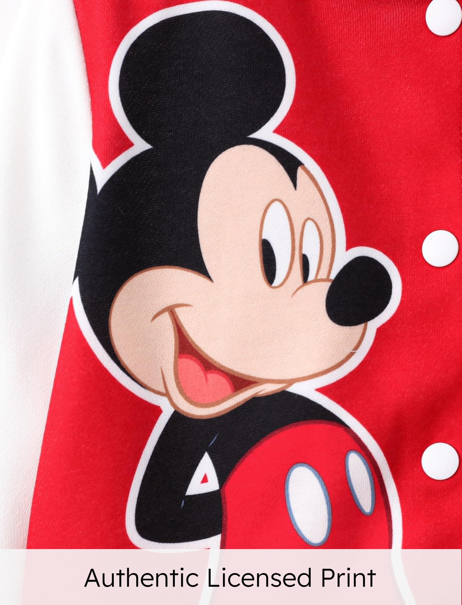Disney Minnie Mouse & Mickey Mouse Stitch Kids Varsity Bomber Jacket - Lightweight Button-Up Sweatshirt for Toddler to Big Kids (2T-14) - Cute Cartoon Character Outerwear for School, Playdates & Family Outings