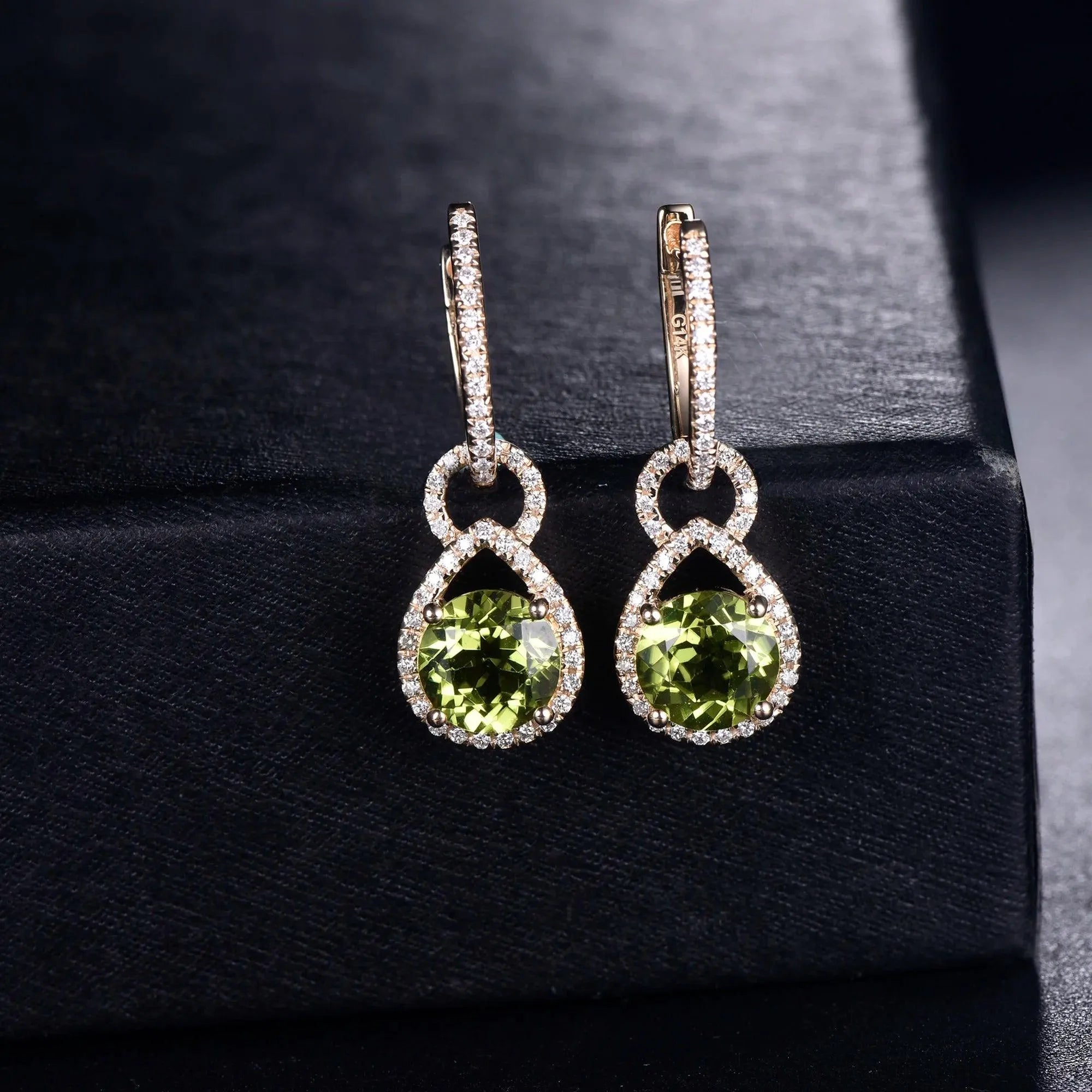 14K Yellow Gold Peridot Drop Earrings with Genuine Diamonds - Elegant Women's Jewelry for Weddings, Parties & Special Occasions