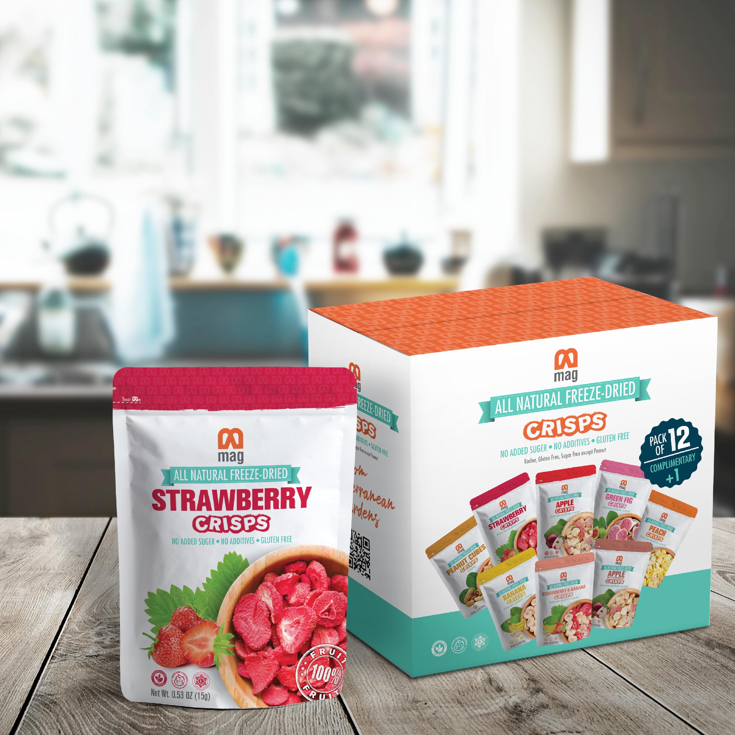 Freeze Dried Strawberry Slices - Healthy Vegan Snacks, Gluten Free, Non-GMO, Kosher & Halal Certified (Pack of 12, 0.53oz Each) - Crunchy Dehydrated Fruit for Travel, Hiking, School Lunch & On-the-Go Snacking