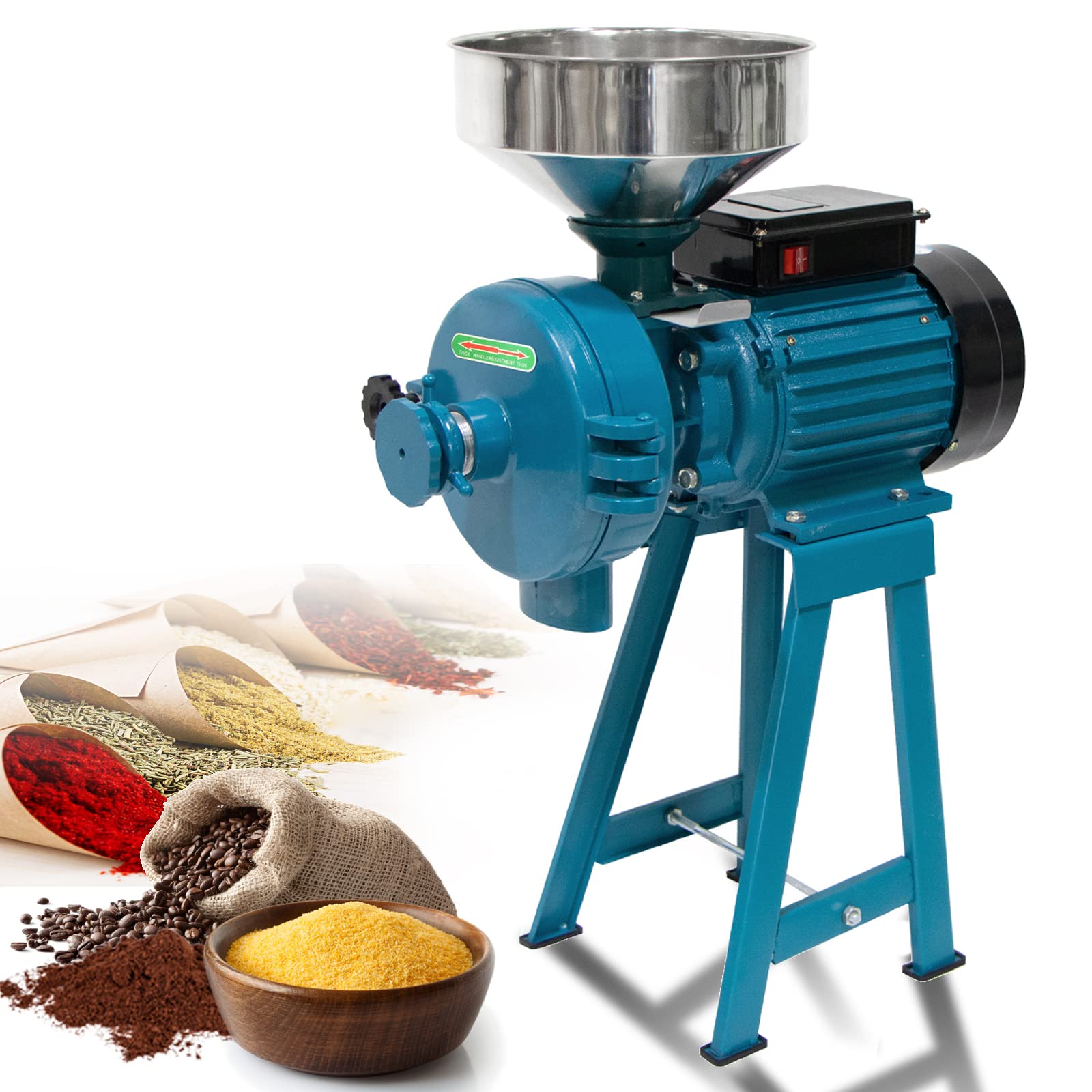 Commercial 3000W Electric Corn Mill Grinder - Heavy Duty Wet & Dry Grain Grinder for Corn, Wheat, Coffee, Cereals - 110V Feed Machine with Funnel - Perfect for Bakeries, Farms & Home Kitchen Use