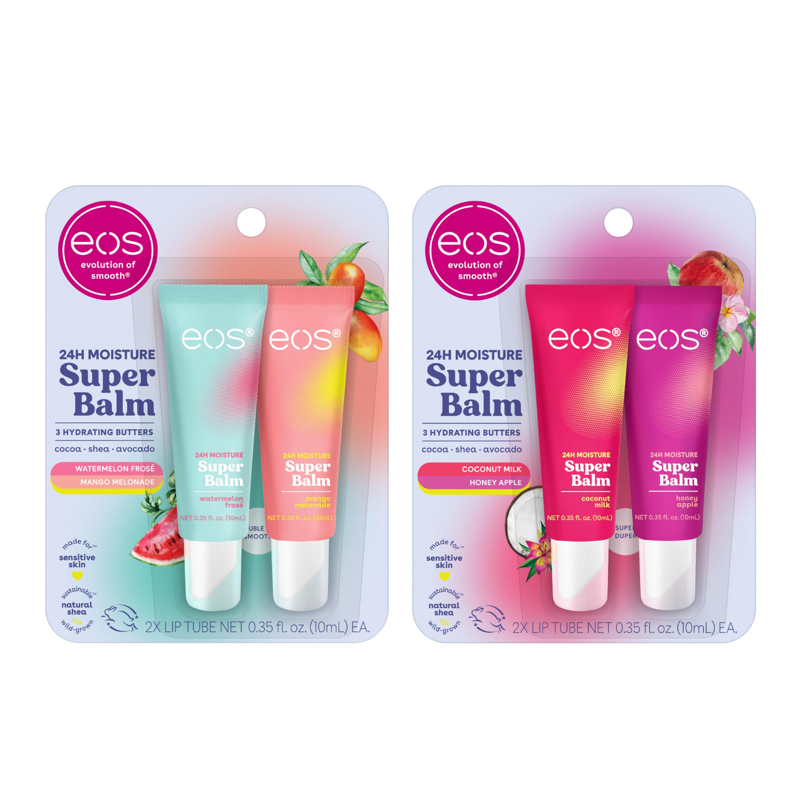 EOS 24H Moisture Super Balm Bundle - Coconut Milk & Honey Apple, Watermelon Frosé, Mango Melonade | Hydrating Lip Care for Dry Lips | Perfect for Daily Use, Travel & Gifts