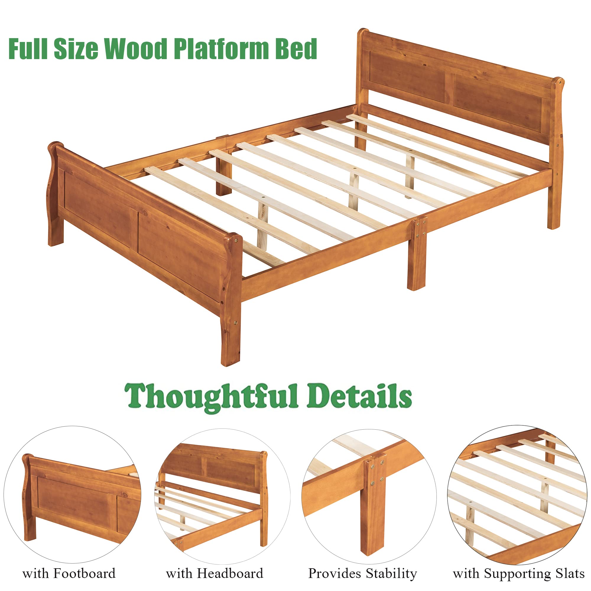 **Harper & Bright Designs Full Size Wooden Platform Bed Frame with Headboard & Footboard - Sturdy 9-Leg Support, No Box Spring Needed - Solid Oak Finish for Kids & Teens - Perfect for Bedrooms, Dorms & Guest Rooms**