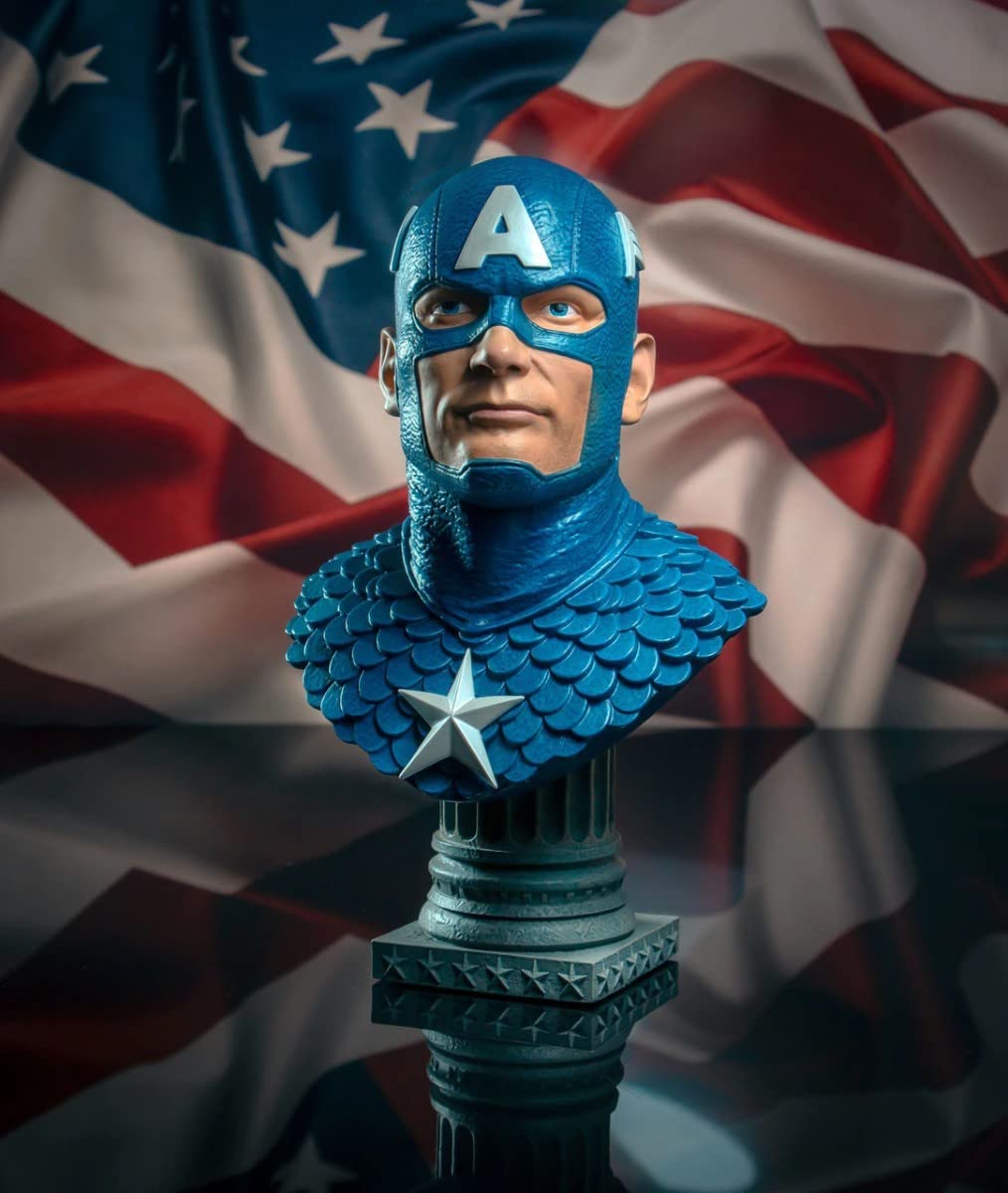 Marvel Comics Captain America 1:2 Scale 3D Bust Statue - Premium Collectible Figure for Superhero Fans | Home Display, Office Decor, Gift for Comic Lovers