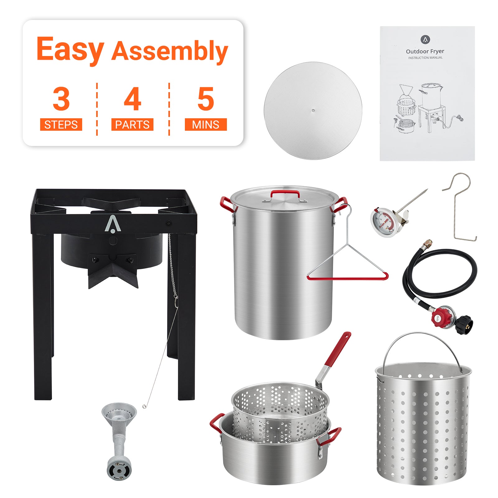 GARVEE 30 QT Turkey Fryer & 10 QT Fish Fryer Kit - 50,000 BTU Propane Stove, Aluminum Outdoor Deep Fryer with Baskets, Thermometer & Turkey Rack - Perfect for Thanksgiving, Seafood Boiling & Outdoor Cooking