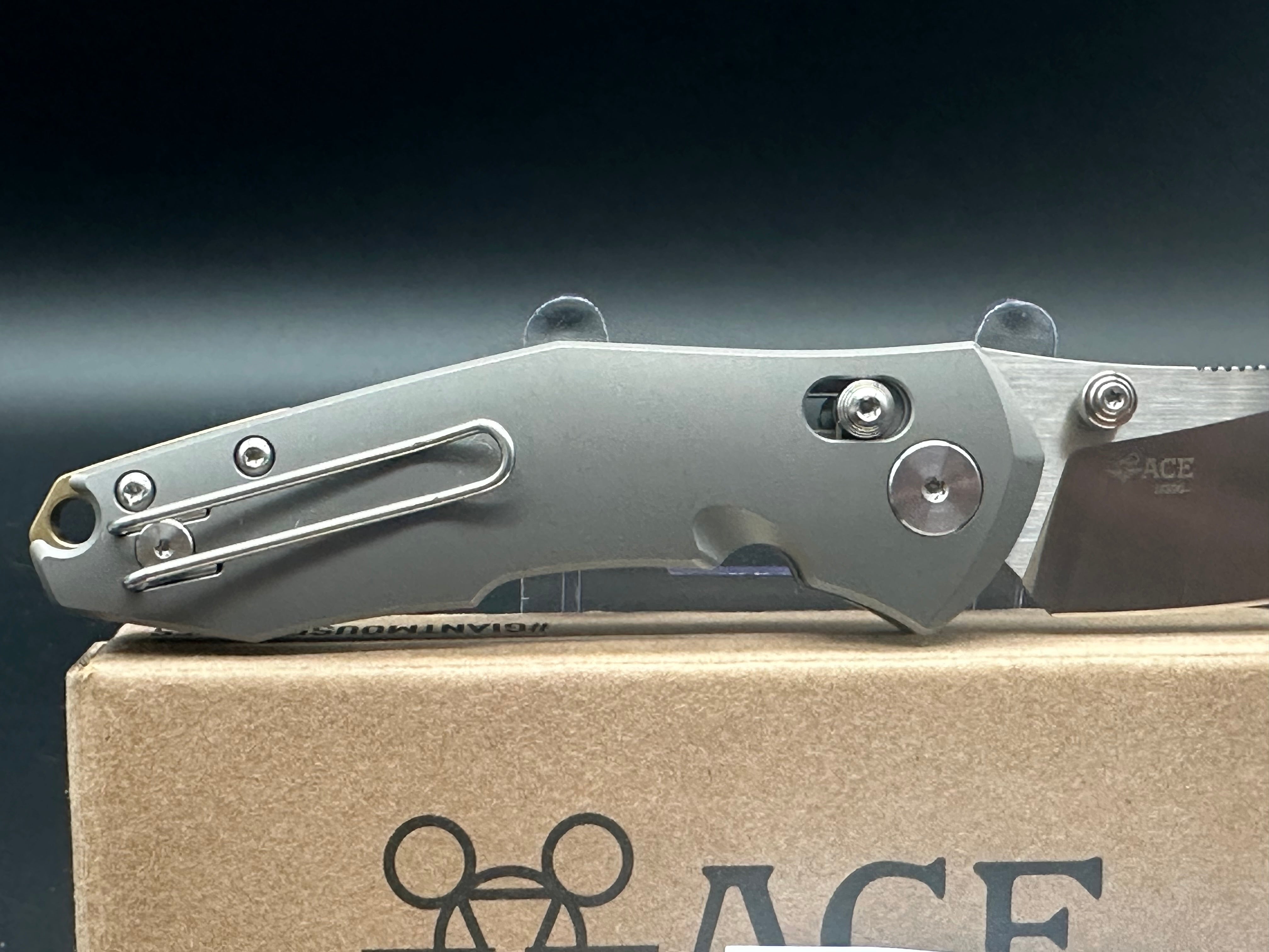 Giant Mouse Ace Nazca Cross Bar Lock Folding Knife - Full Titanium Handle, M390 Steel Blade - EDC, Outdoor, Camping, Survival Gear