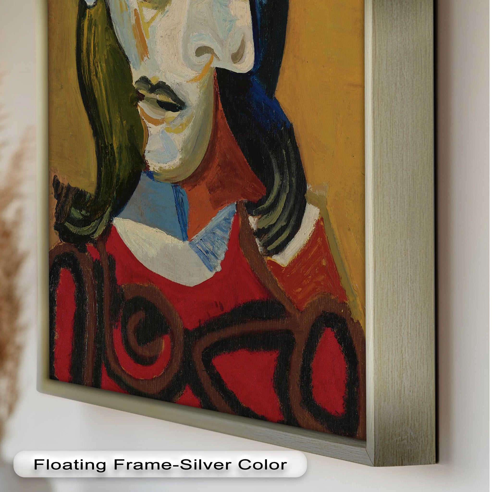 Abstract Portrait with Red Garment - Picasso Style Oil Painting Reproduction - Wall Art for Living Room, Bedroom & Office Decor