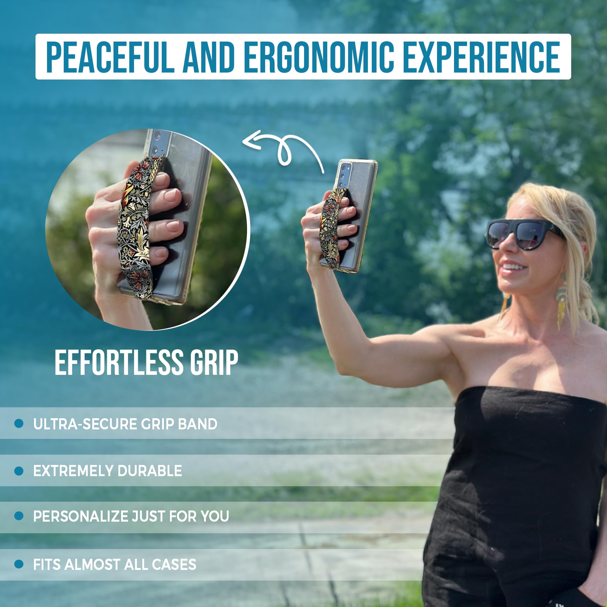 Universal Phone Grip Strap (2-Pack) - Reversible Phone Hand Strap for Secure Grip, Compatible with Most Phone Cases - Comfortable Phone Loop Holder for Easy Handling - Pink & Blue Flowers Design | Perfect for Running, Hiking, and Everyday Use