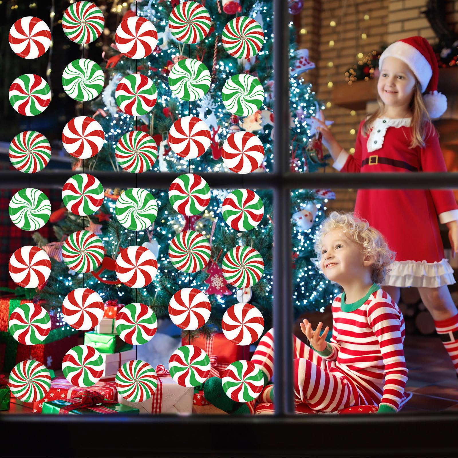 Faccito 8-Piece Christmas Peppermint Candy Hanging Decorations - Red White Green Paper Garland for Xmas Tree, Party & Winter Holiday Decor - Perfect for Home, Office & Festive Celebrations