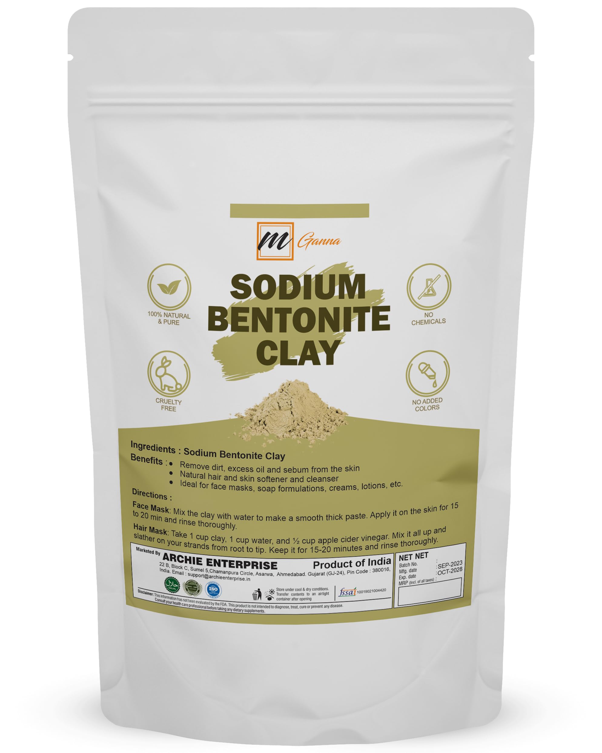 100% Pure Sodium Bentonite Clay Powder - 2 lbs (908g) for DIY Skincare, Detox Masks, Body Wraps & Soap Making | Natural Face & Body Cleanser for Acne, Blackheads & Pore Refining | Spa Quality Cosmetic Clay for Home Beauty Treatments