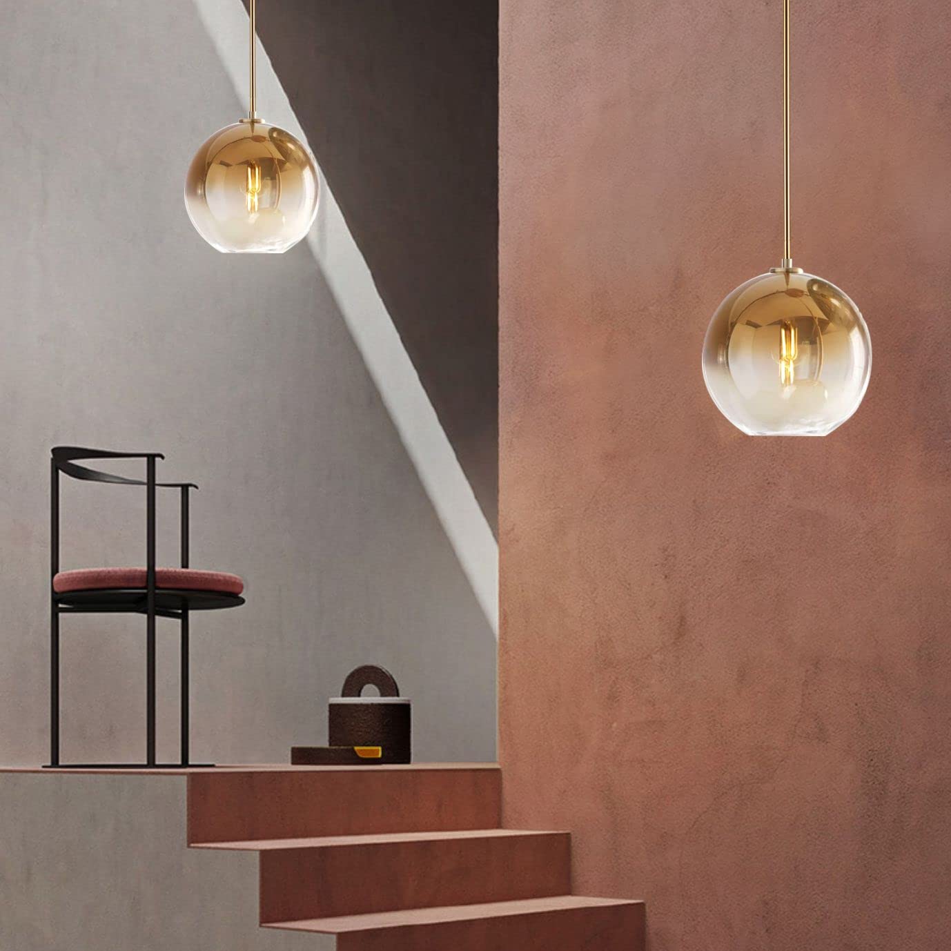 KCO Lighting 1-Light Gradient Gold Glass Pendant Light - 9.8