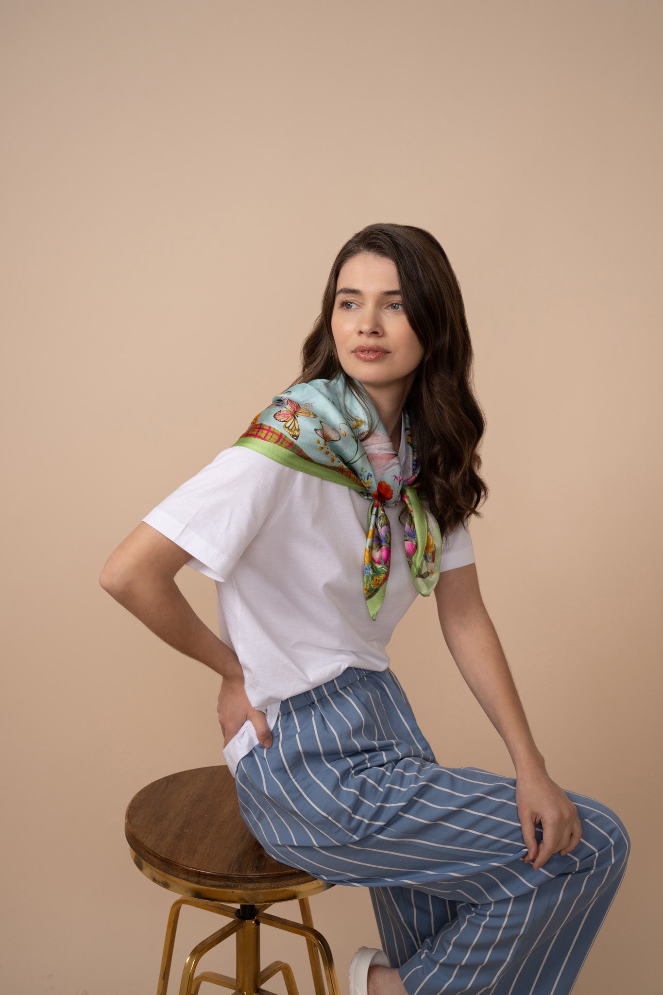 Spring Bounty 35 Silk Square Scarf - Premium Fashion Accessory for Women, Elegant Floral Print, Lightweight & Breathable - Perfect for Office, Parties & Travel