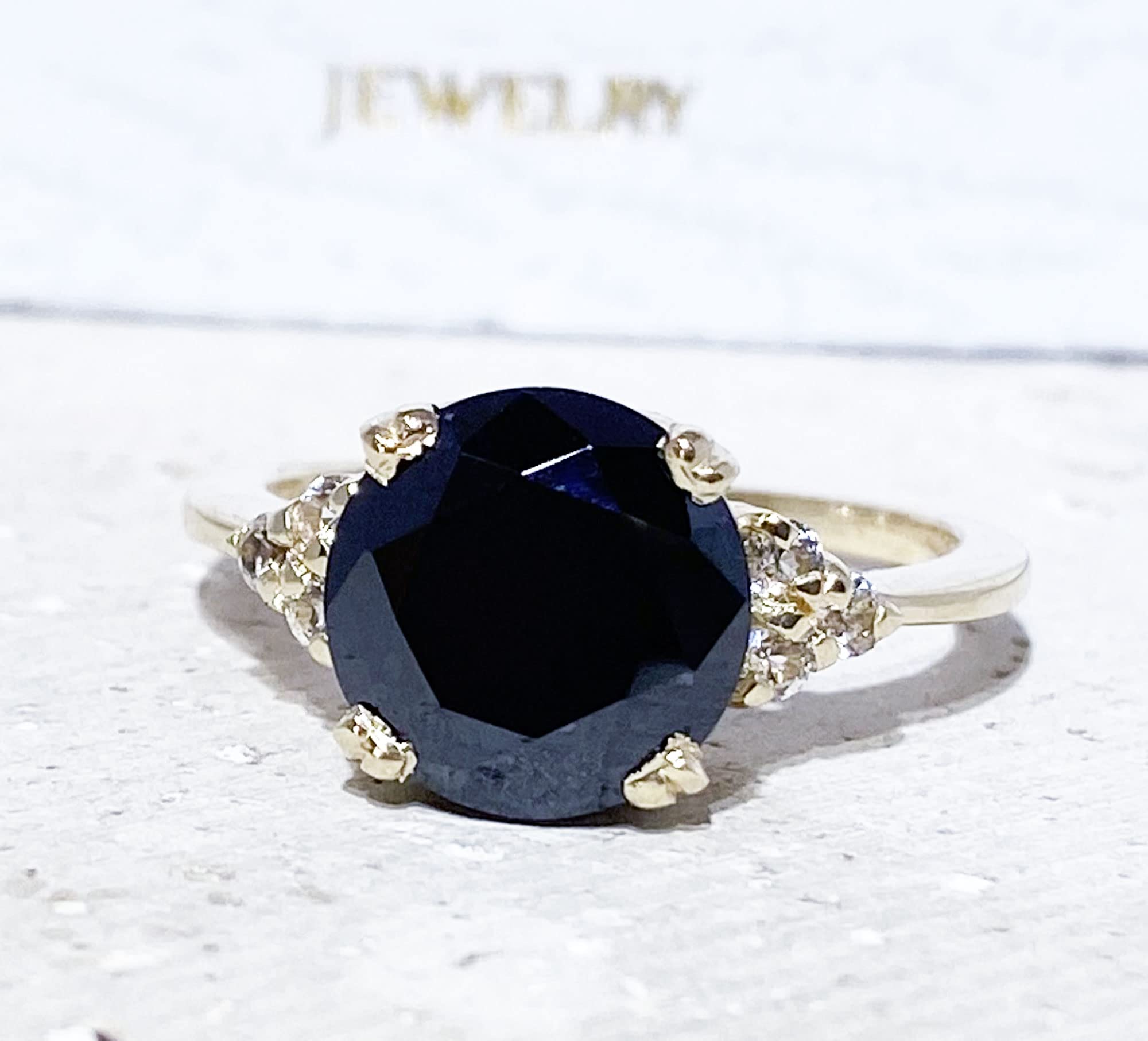 Onyx Ring for Women - Black Stone Statement Ring in Gold - Round Prong Set Engagement & Cocktail Ring - December Birthstone Jewelry Gift for Her - Perfect for Weddings, Parties & Special Occasions