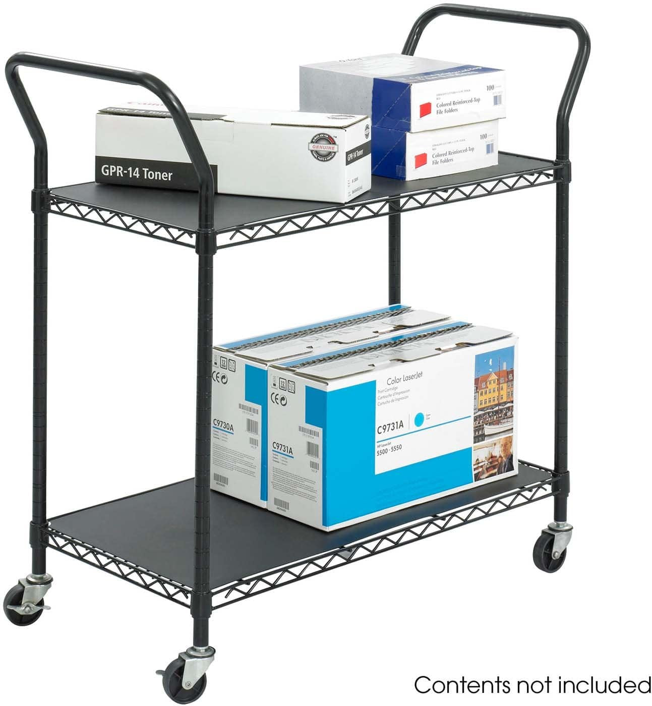 Heavy Duty 2-Tier Wire Utility Cart with Wheels - Black [5337BL] - Perfect for Kitchen, Garage, Office, and Storage Organization