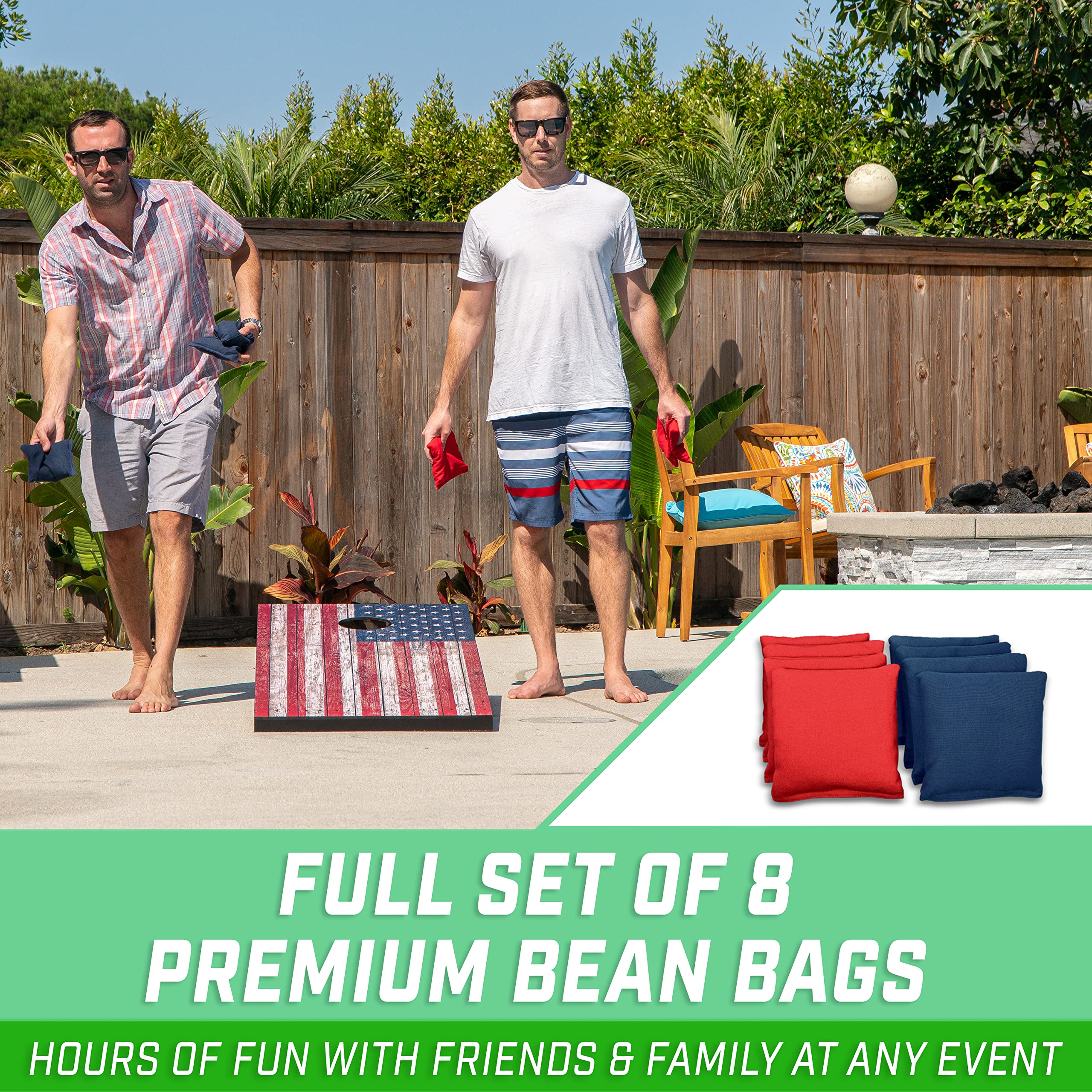 GoSports Portable Cornhole Game Set - 4x2 ft or 3x2 ft Boards with 8 Bean Bags, Carry Case & Rules - Outdoor Lawn, Backyard, Tailgate, Beach & Party Games for Adults & Kids