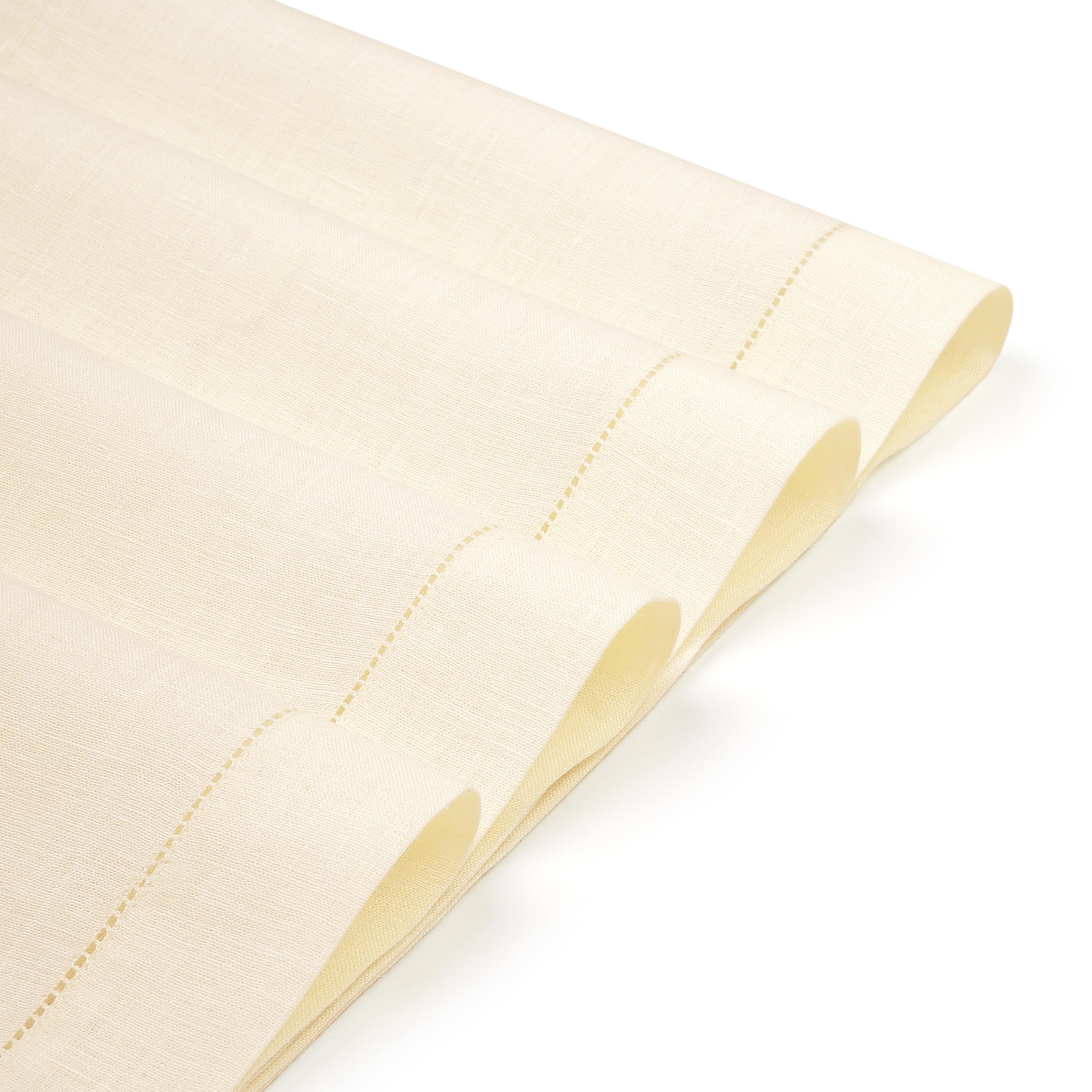 D'Moksha Homes 100% Pure Linen Placemats Set of 4 - 14x19 Inch Vanilla Cream Table Mats with Classic Hemstitch Design, Washable & Durable for Easter, Thanksgiving, Dinner Parties & Home Decor