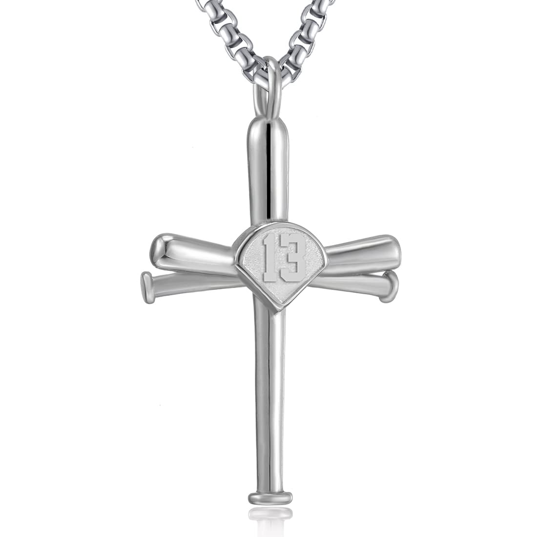 Stainless Steel Baseball Cross Pendant Necklace for Men & Boys - Sports Jewelry with Player Number - Perfect Gift for Athletes & Baseball Fans (Game Day, Training, Casual Wear)